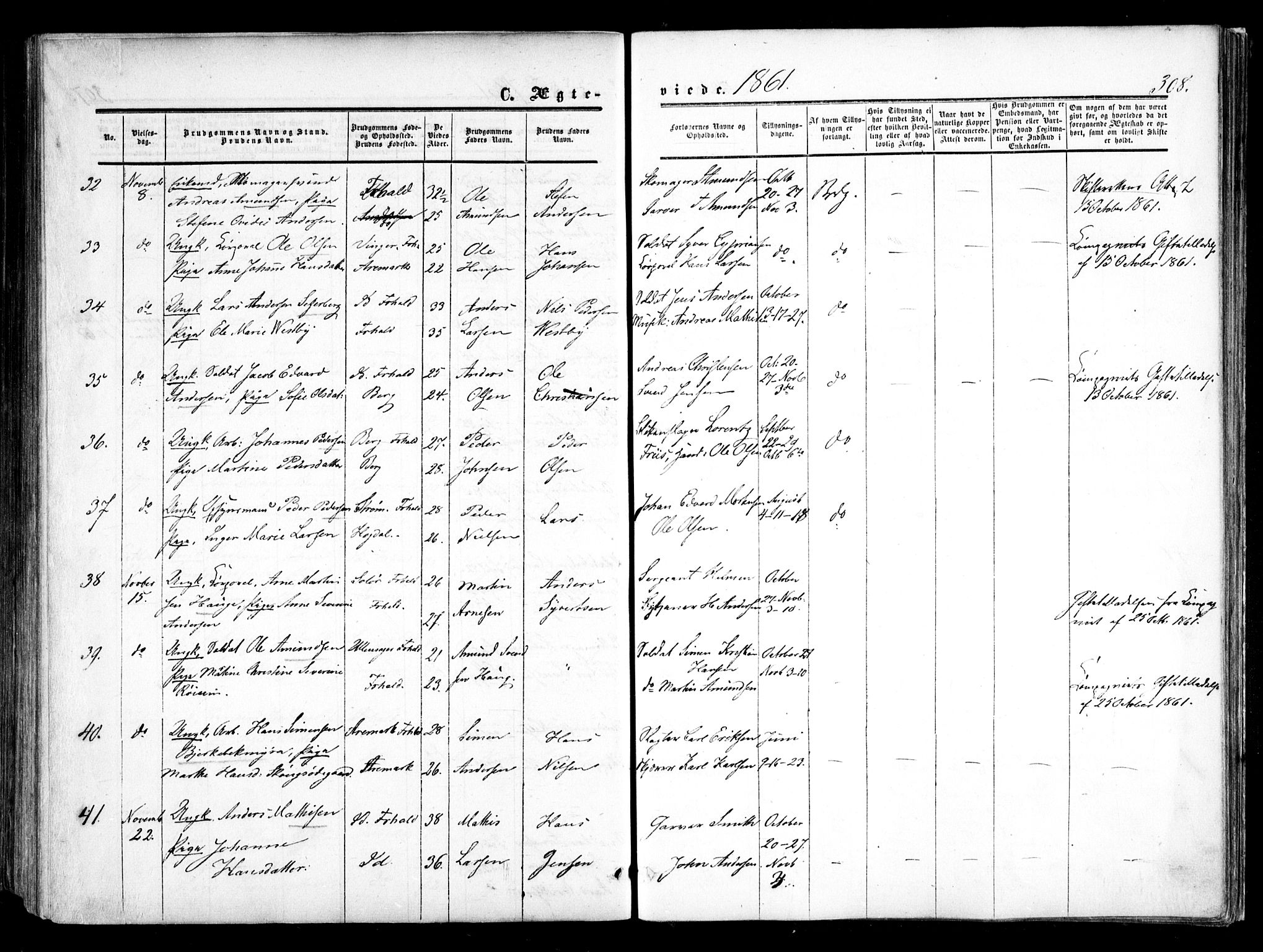 Halden prestekontor Kirkebøker, AV/SAO-A-10909/F/Fa/L0007: Parish register (official) no. I 7, 1857-1865, p. 308