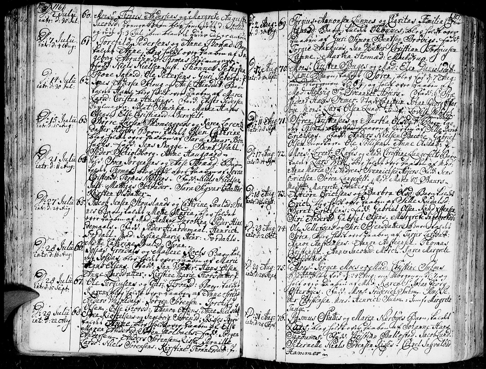 Kristiansand domprosti, AV/SAK-1112-0006/F/Fa/L0001: Parish register (official) no. A 1, 1734-1793, p. 116-117