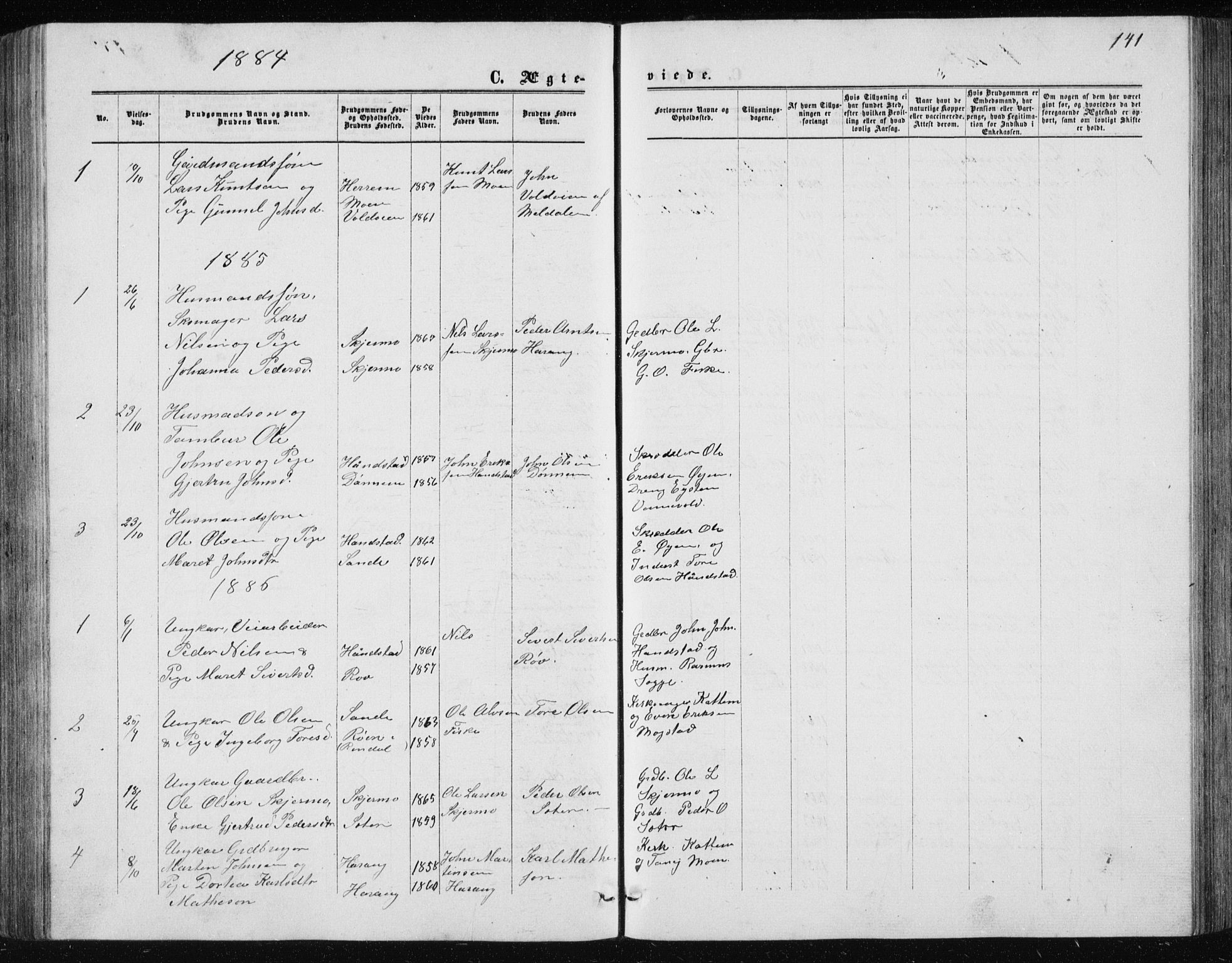 Ministerialprotokoller, klokkerbøker og fødselsregistre - Møre og Romsdal, AV/SAT-A-1454/597/L1064: Parish register (copy) no. 597C01, 1866-1898, p. 141