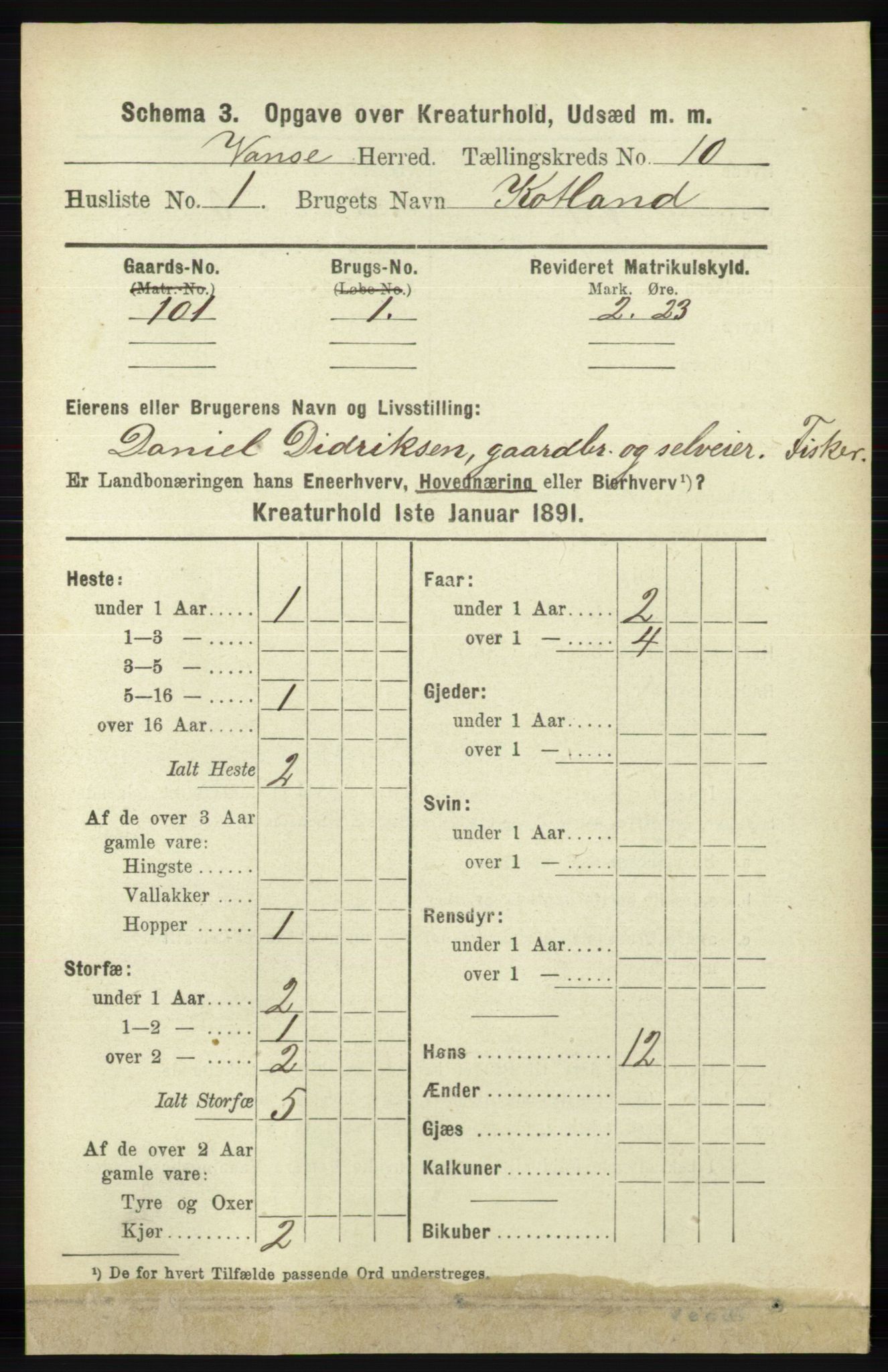 RA, 1891 census for 1041 Vanse, 1891, p. 9697