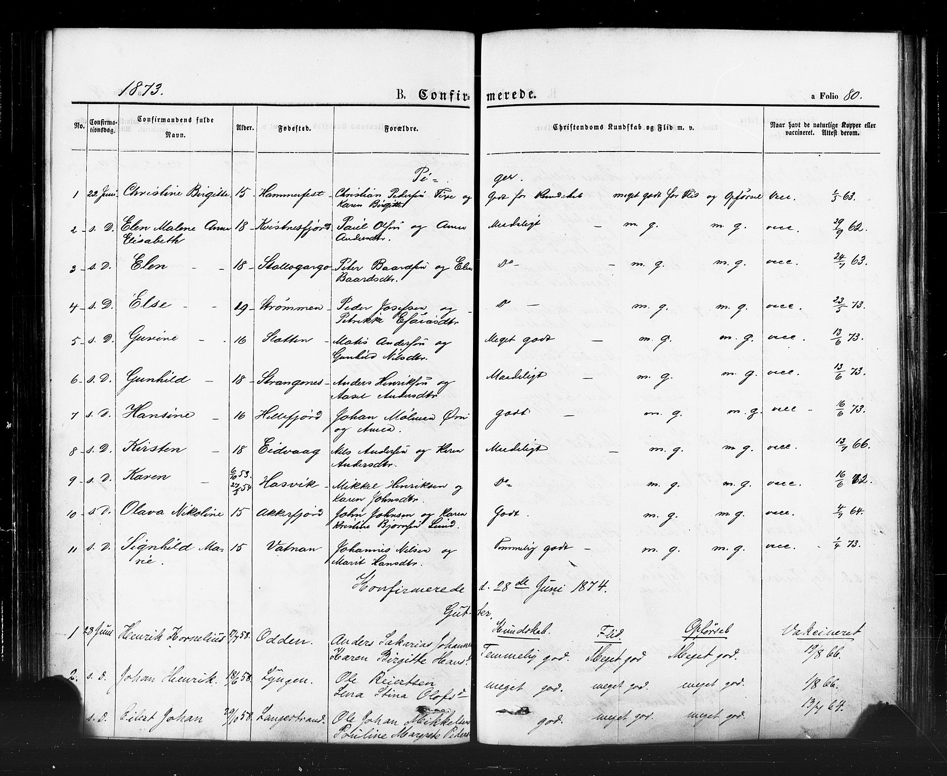 Hammerfest sokneprestkontor, AV/SATØ-S-1347/H/Ha/L0007.kirke: Parish register (official) no. 7, 1869-1884, p. 80