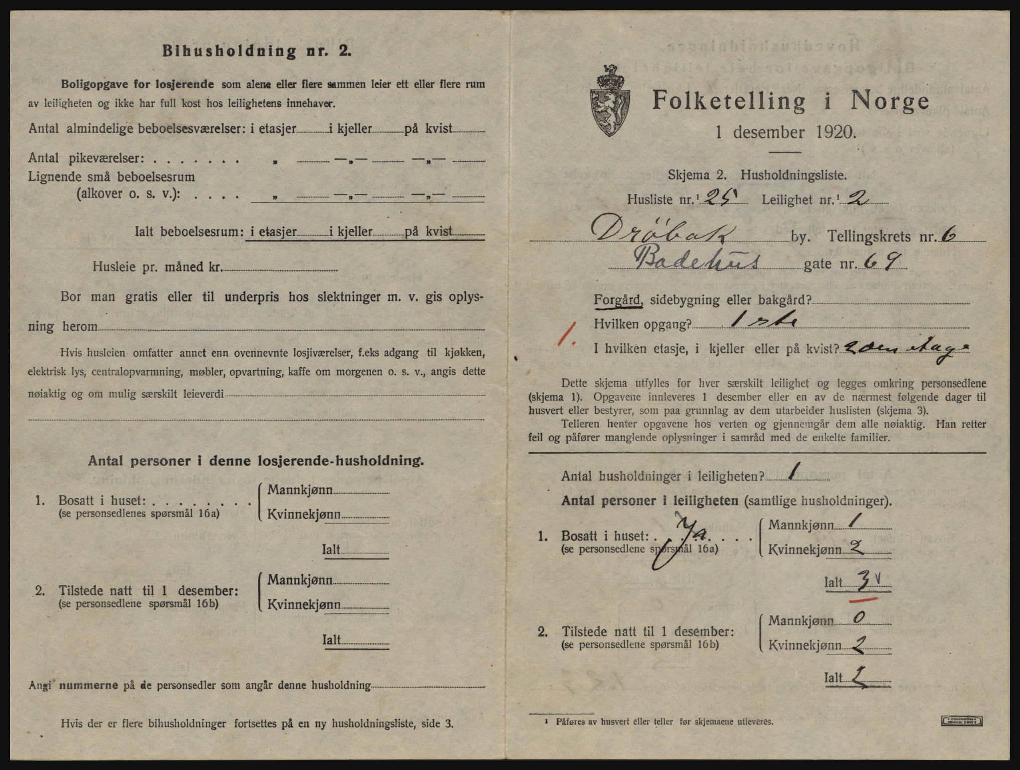 SAO, 1920 census for Drøbak, 1920, p. 1615