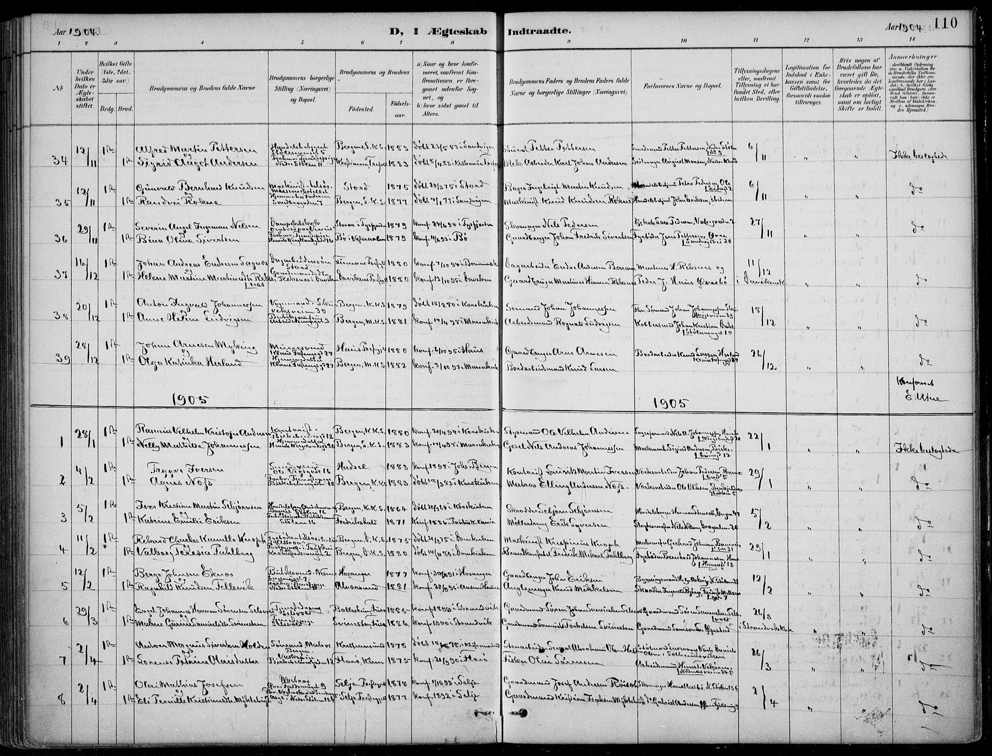Mariakirken Sokneprestembete, SAB/A-76901/H/Hab/L0008: Parish register (copy) no. A 8, 1889-1908, p. 110