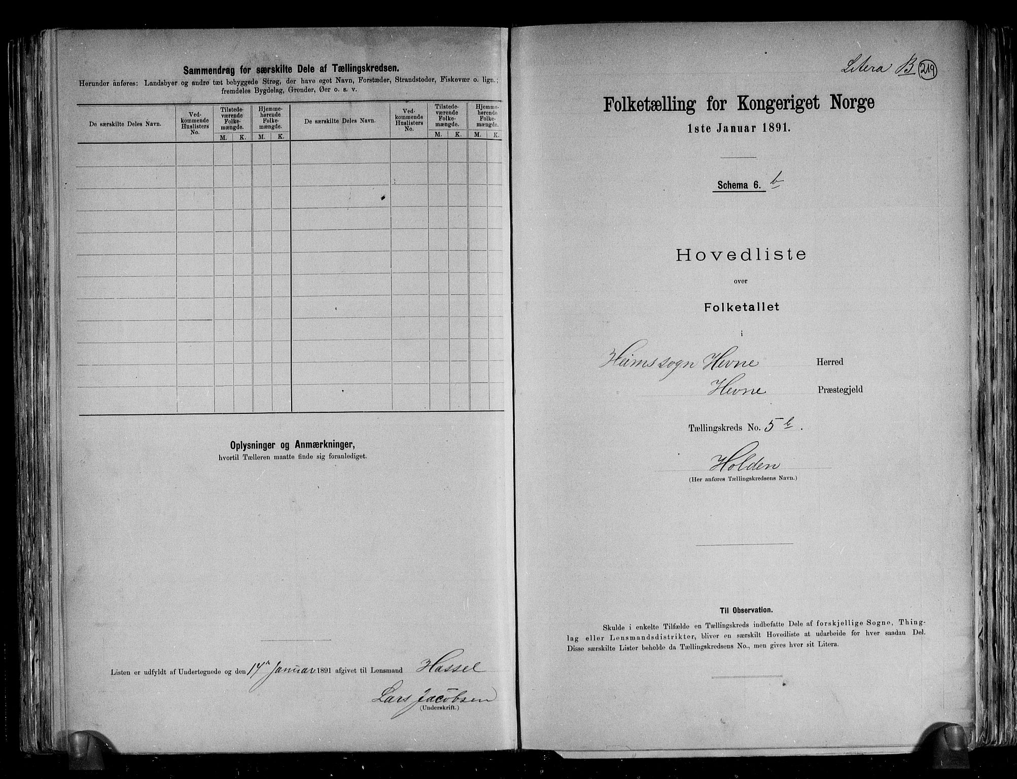 RA, 1891 census for 1612 Hemne, 1891, p. 19