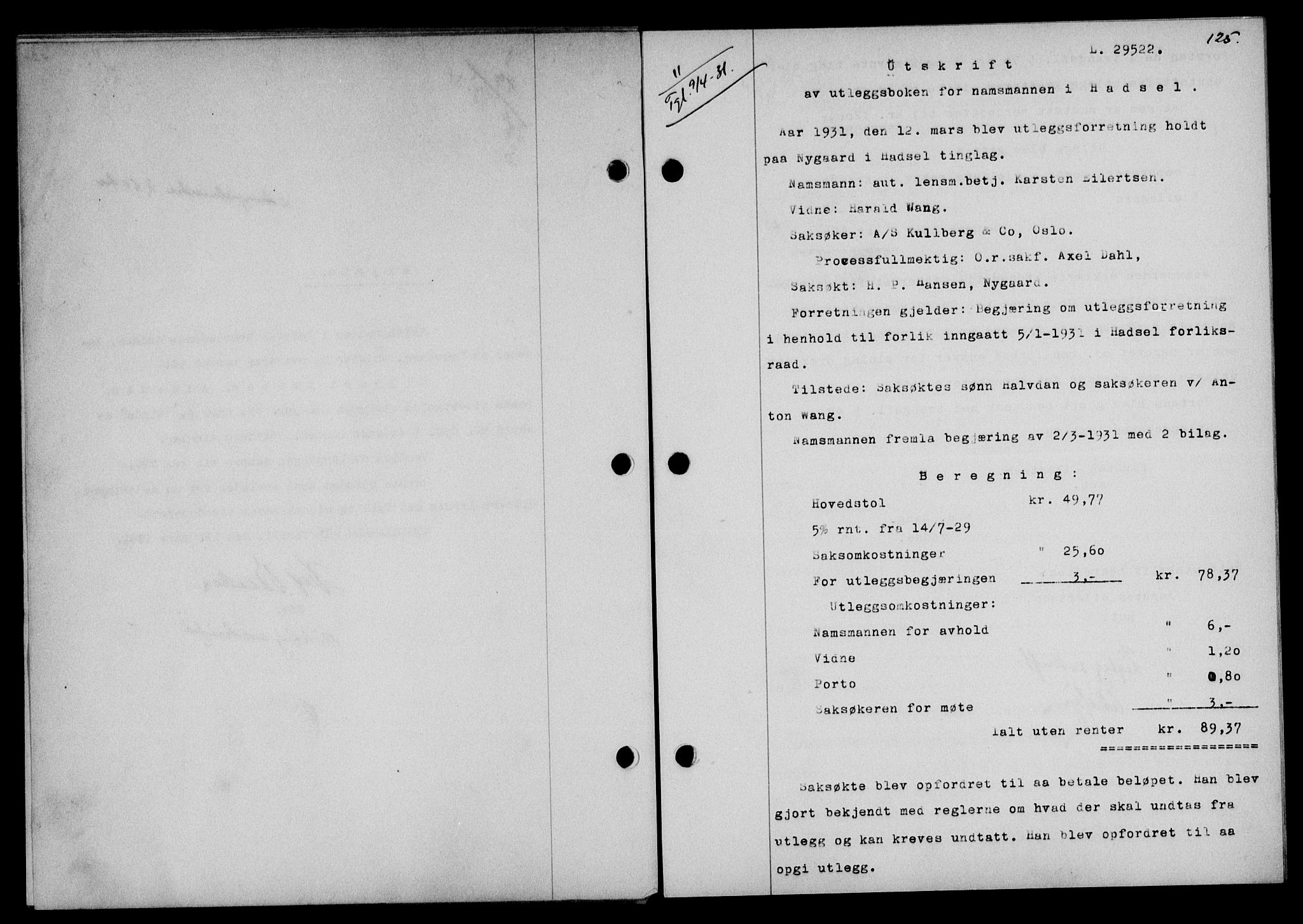 Vesterålen sorenskriveri, SAT/A-4180/1/2/2Ca/L0053: Mortgage book no. 46, 1931-1931, Deed date: 09.04.1931