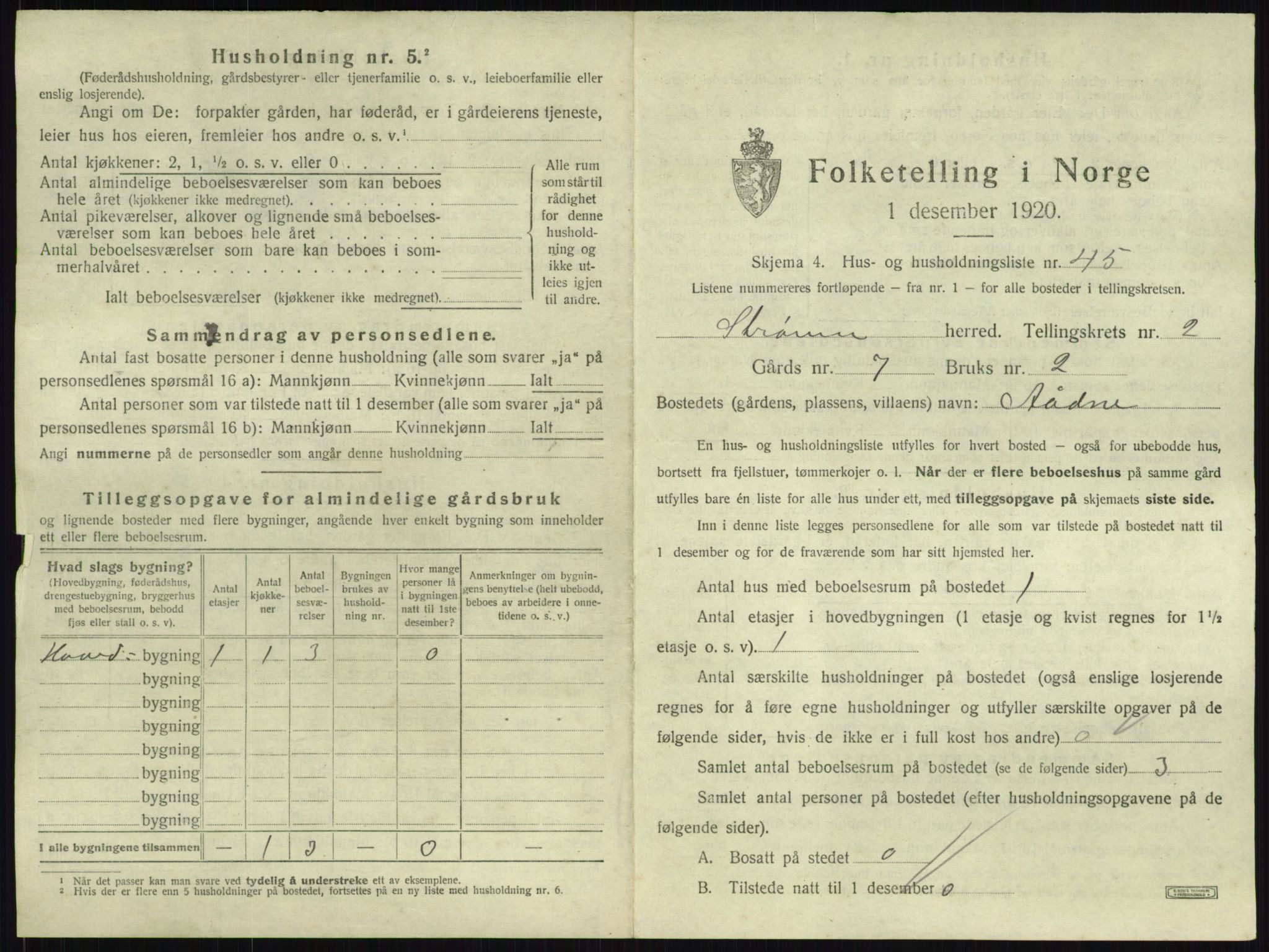 SAKO, 1920 census for Strømm, 1920, p. 227