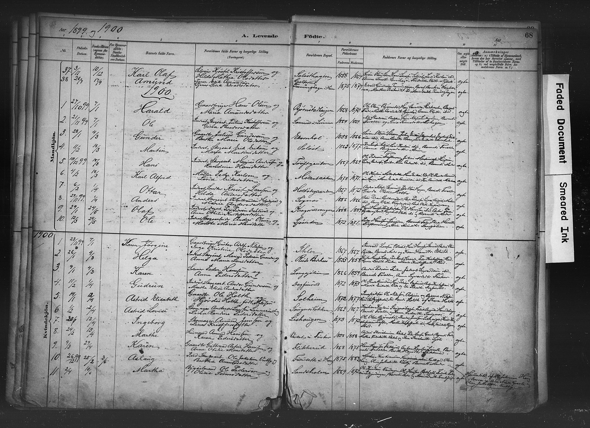 Nord-Odal prestekontor, AV/SAH-PREST-032/H/Ha/Haa/L0006: Parish register (official) no. 6, 1886-1901, p. 68