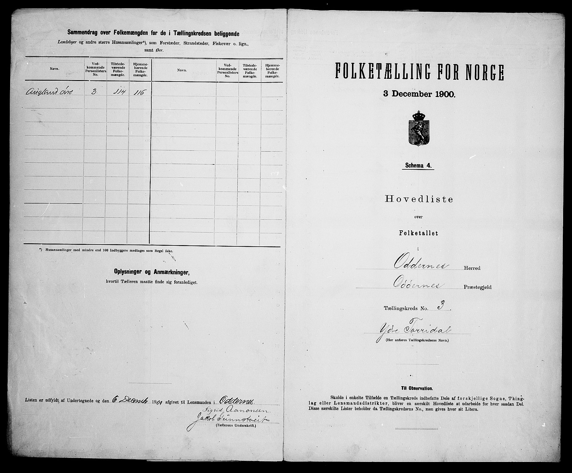 SAK, 1900 census for Oddernes, 1900, p. 41