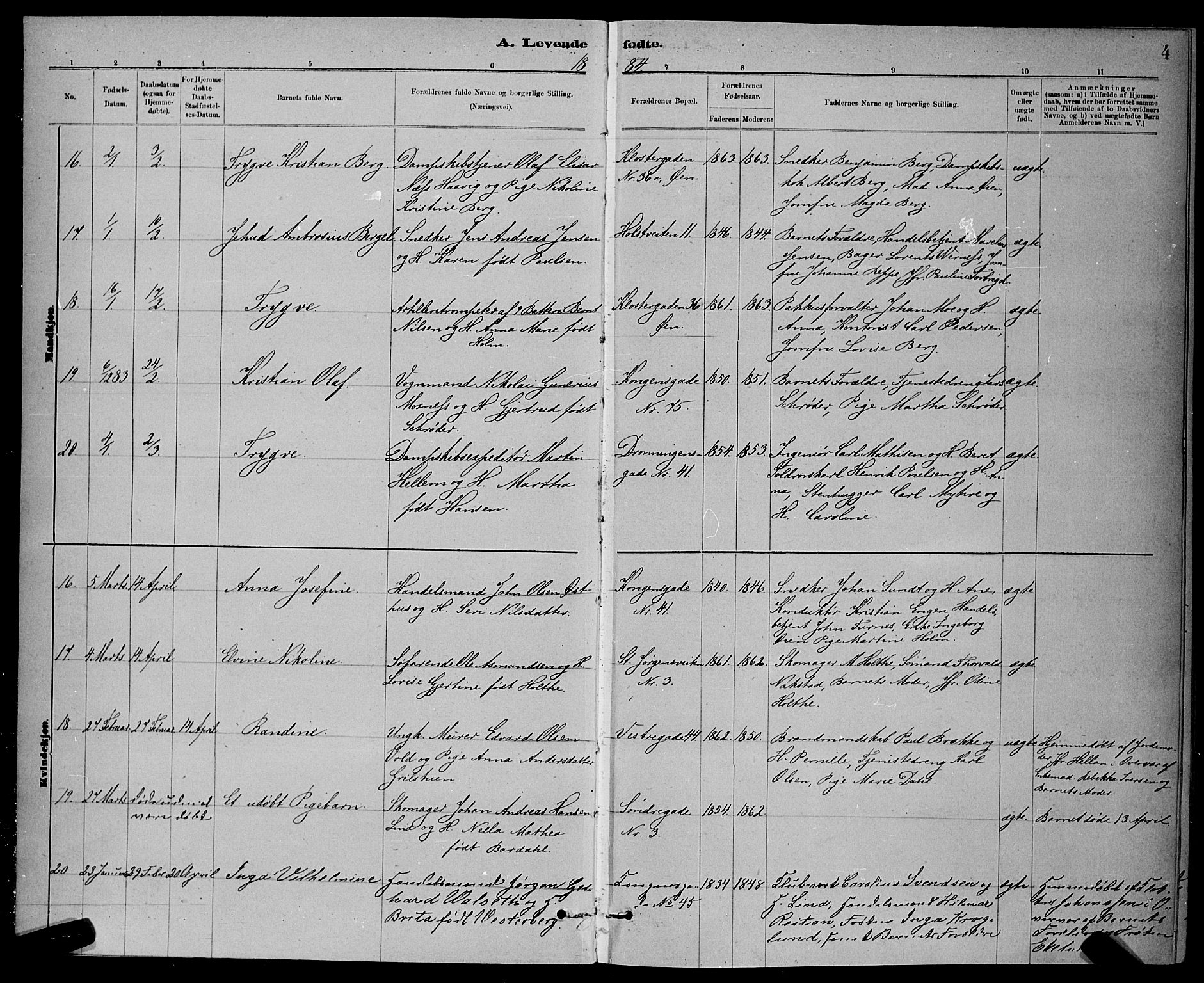 Ministerialprotokoller, klokkerbøker og fødselsregistre - Sør-Trøndelag, SAT/A-1456/601/L0092: Parish register (copy) no. 601C10, 1884-1897, p. 4