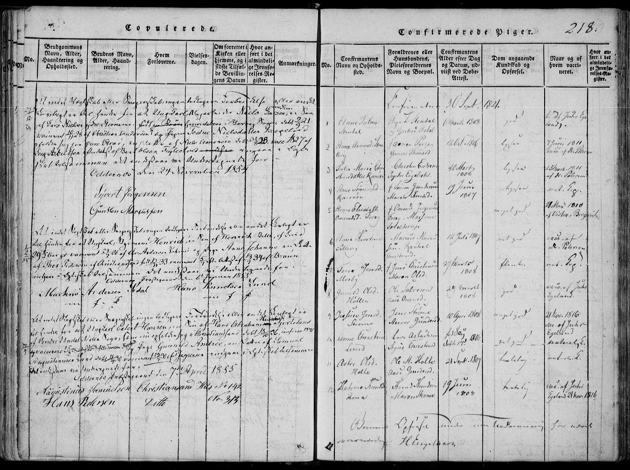 Oddernes sokneprestkontor, AV/SAK-1111-0033/F/Fa/Faa/L0005: Parish register (official) no. A 5, 1820-1838, p. 218