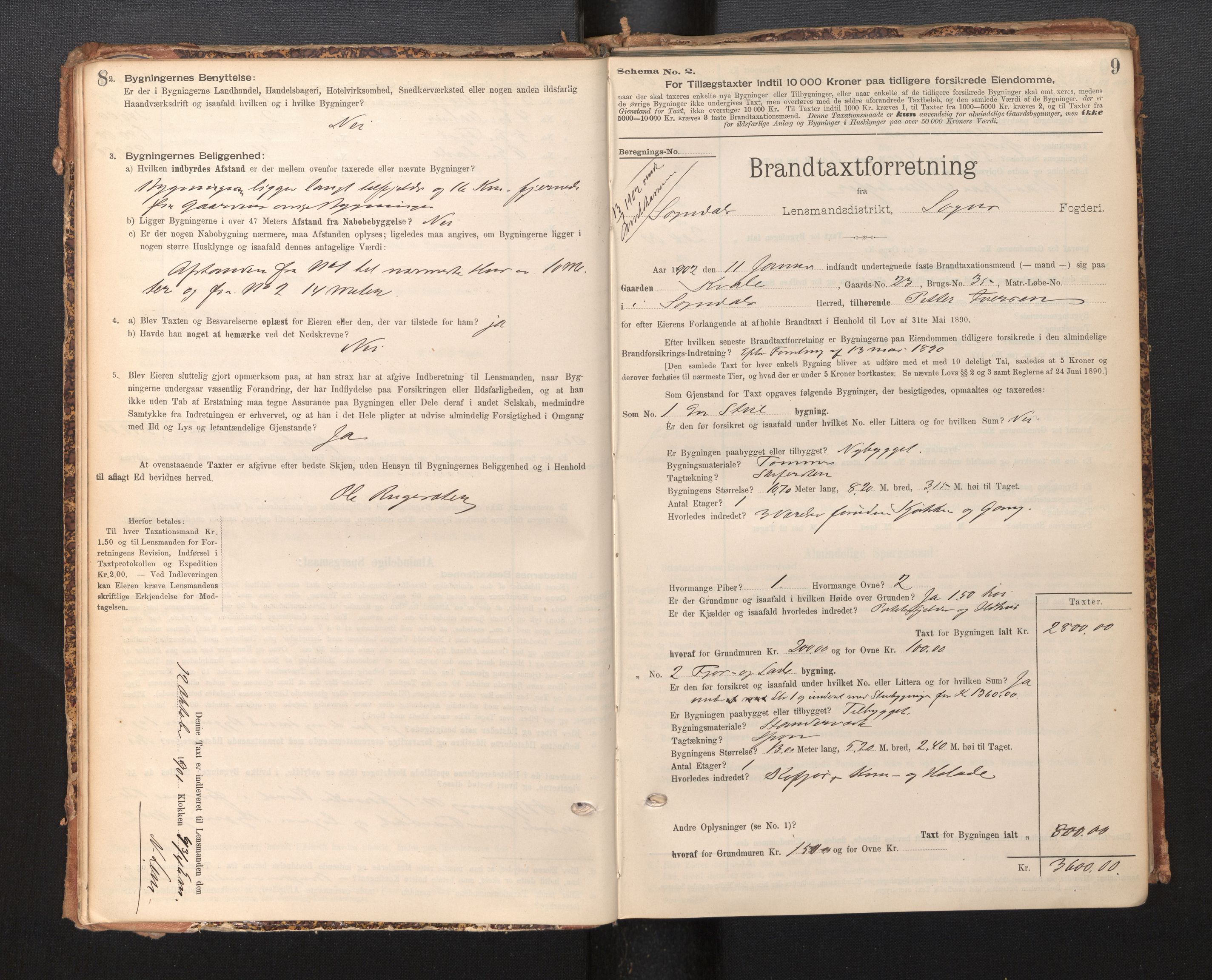 Lensmannen i Sogndal, SAB/A-29901/0012/L0009: Branntakstprotokoll, skjematakst, 1901-1914, p. 8-9