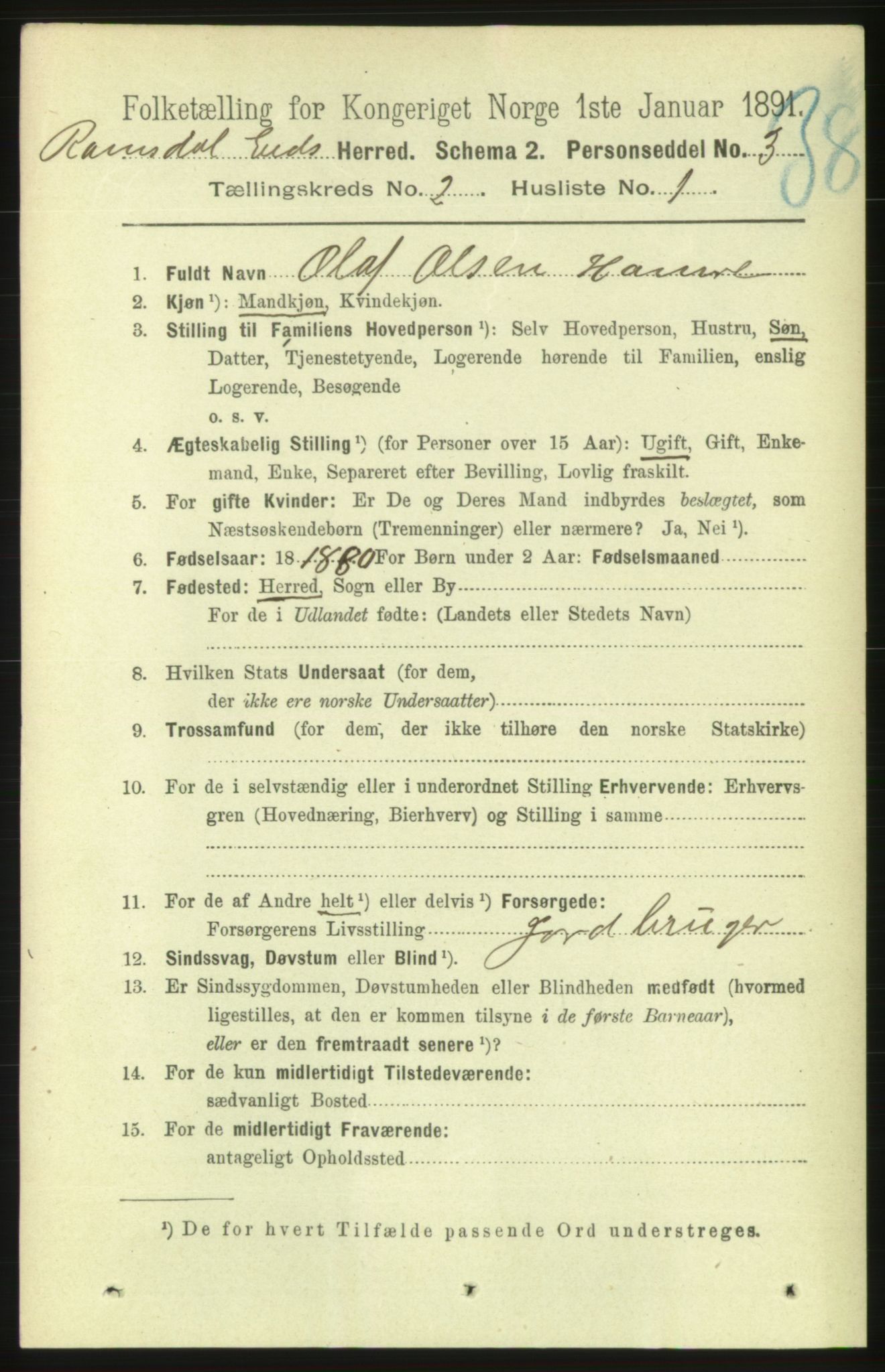 RA, 1891 census for 1538 Eid, 1891, p. 479