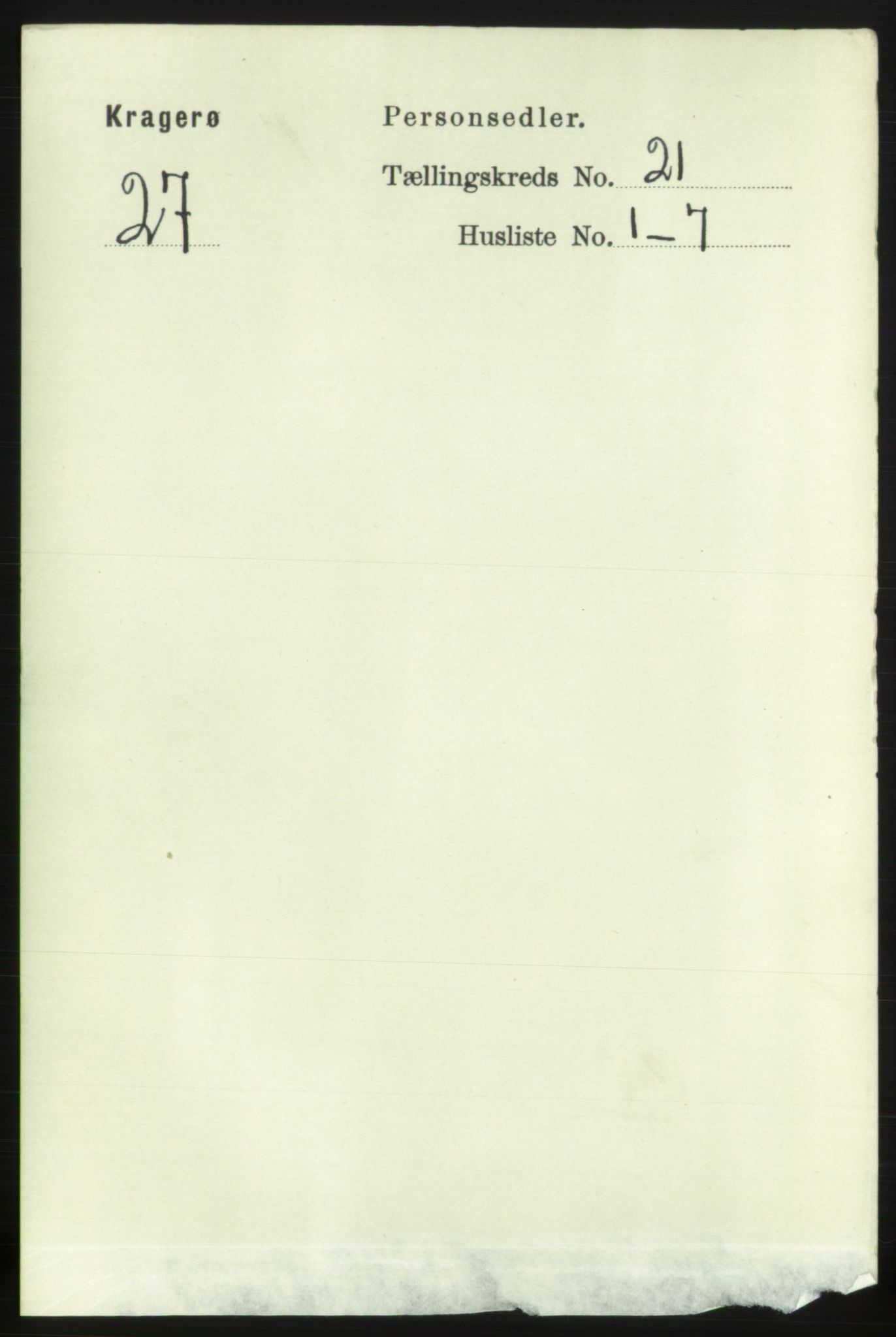 RA, 1891 census for 0801 Kragerø, 1891, p. 4701