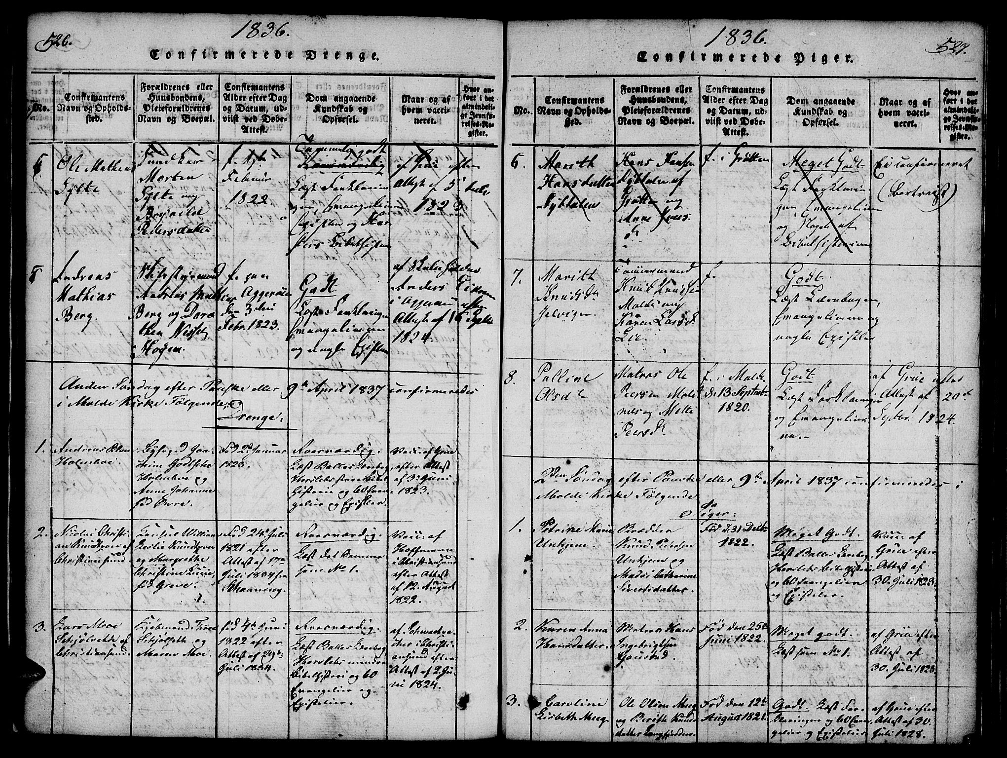 Ministerialprotokoller, klokkerbøker og fødselsregistre - Møre og Romsdal, SAT/A-1454/558/L0688: Parish register (official) no. 558A02, 1818-1843, p. 526-527