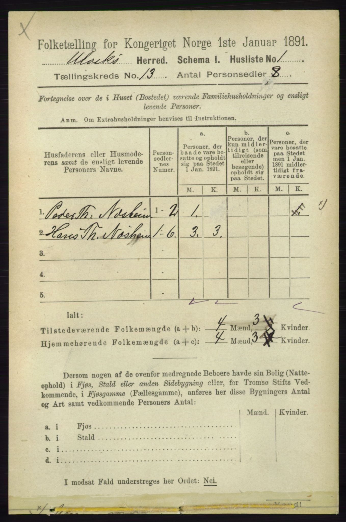 RA, 1891 census for 1233 Ulvik, 1891, p. 3828