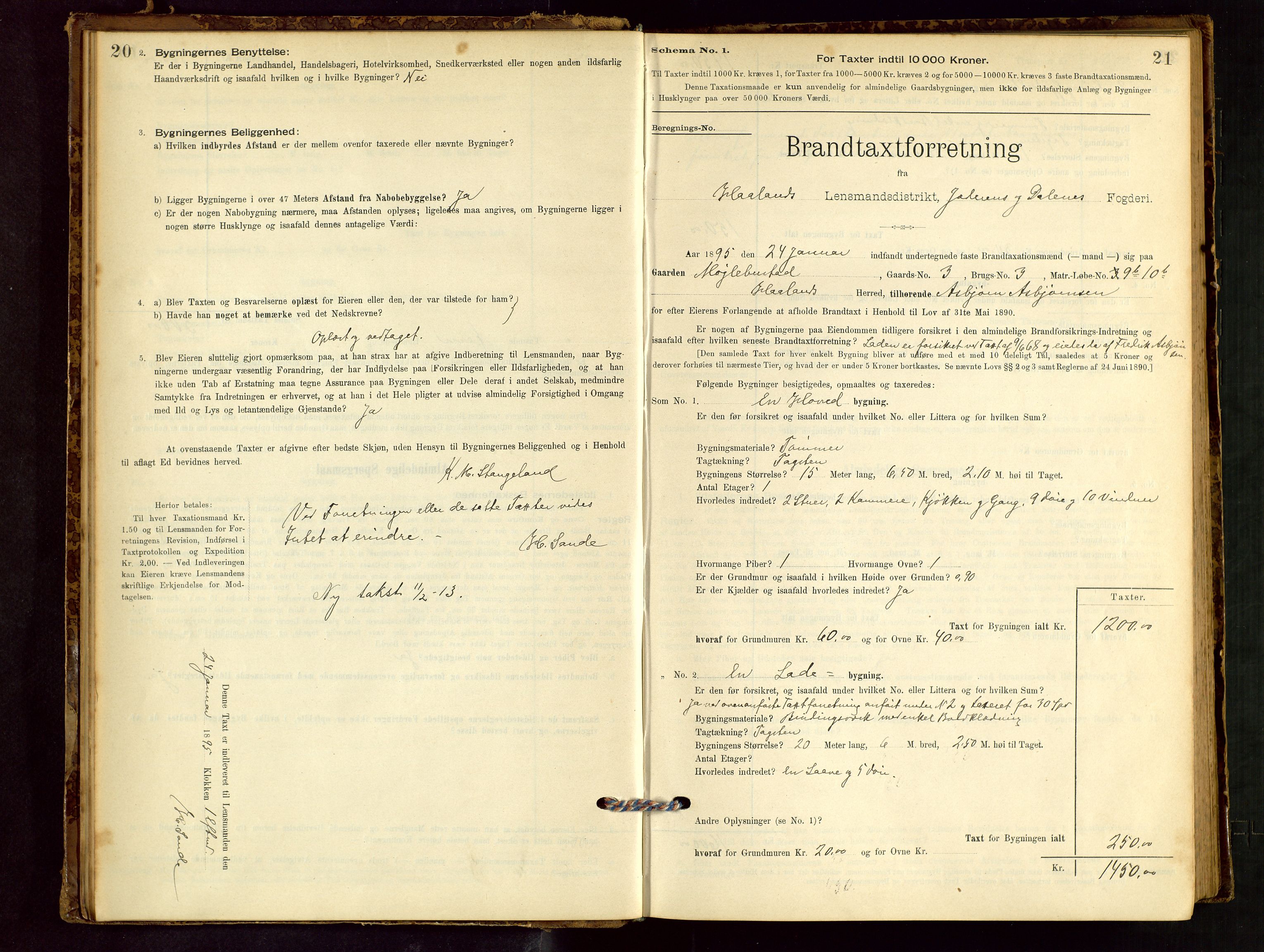 Håland lensmannskontor, AV/SAST-A-100100/Gob/L0001: Branntakstprotokoll - skjematakst. Register i boken., 1894-1902, p. 20-21