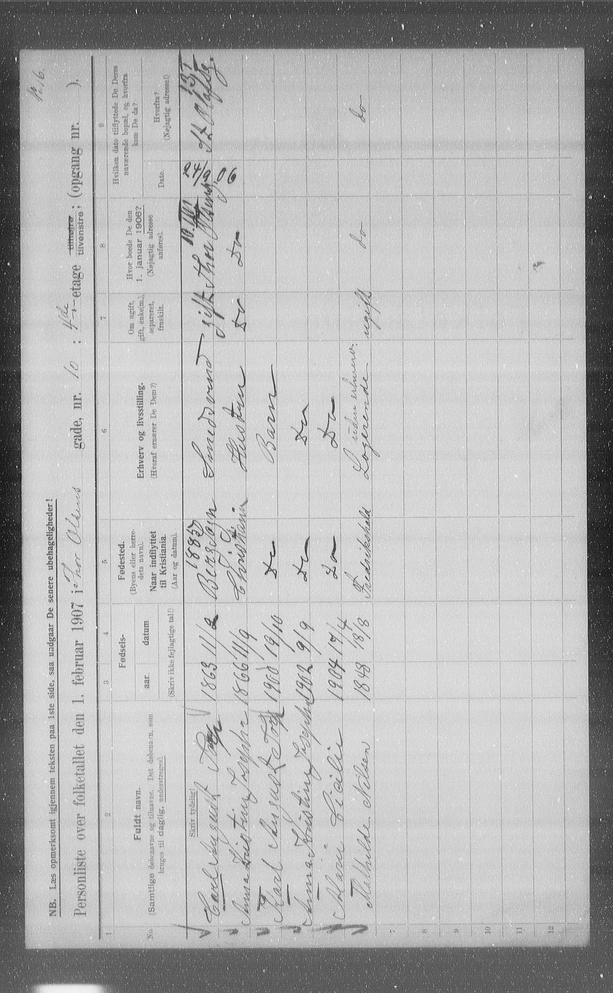 OBA, Municipal Census 1907 for Kristiania, 1907, p. 55685