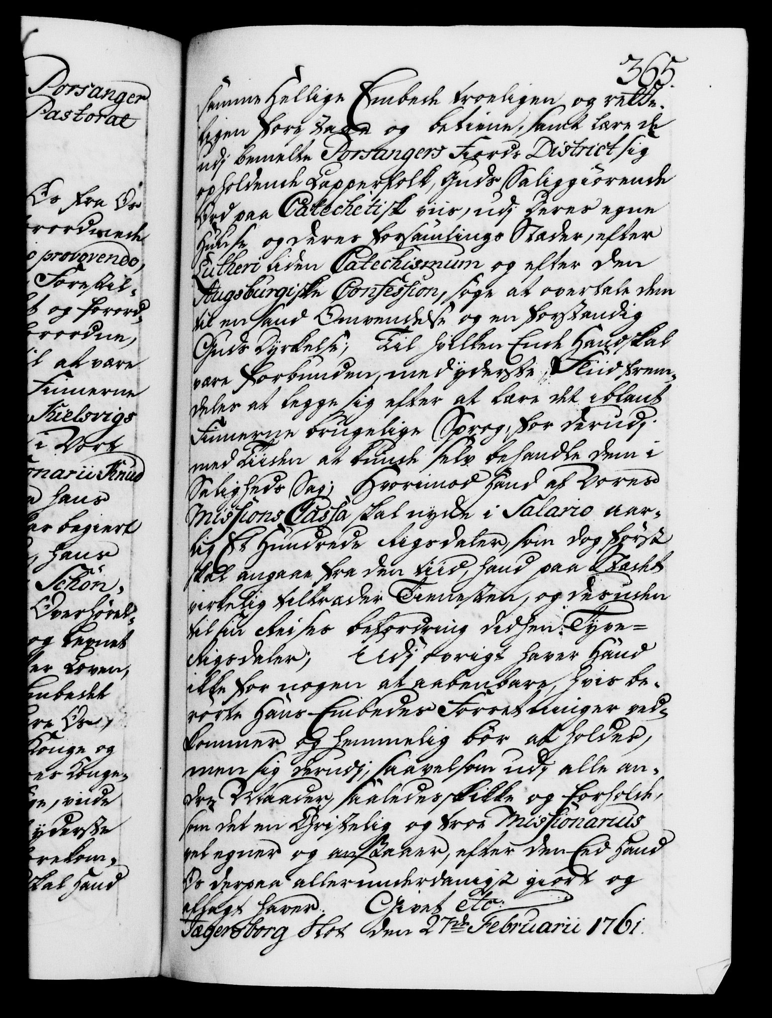 Danske Kanselli 1572-1799, AV/RA-EA-3023/F/Fc/Fca/Fcaa/L0041: Norske registre, 1760-1762, p. 365a