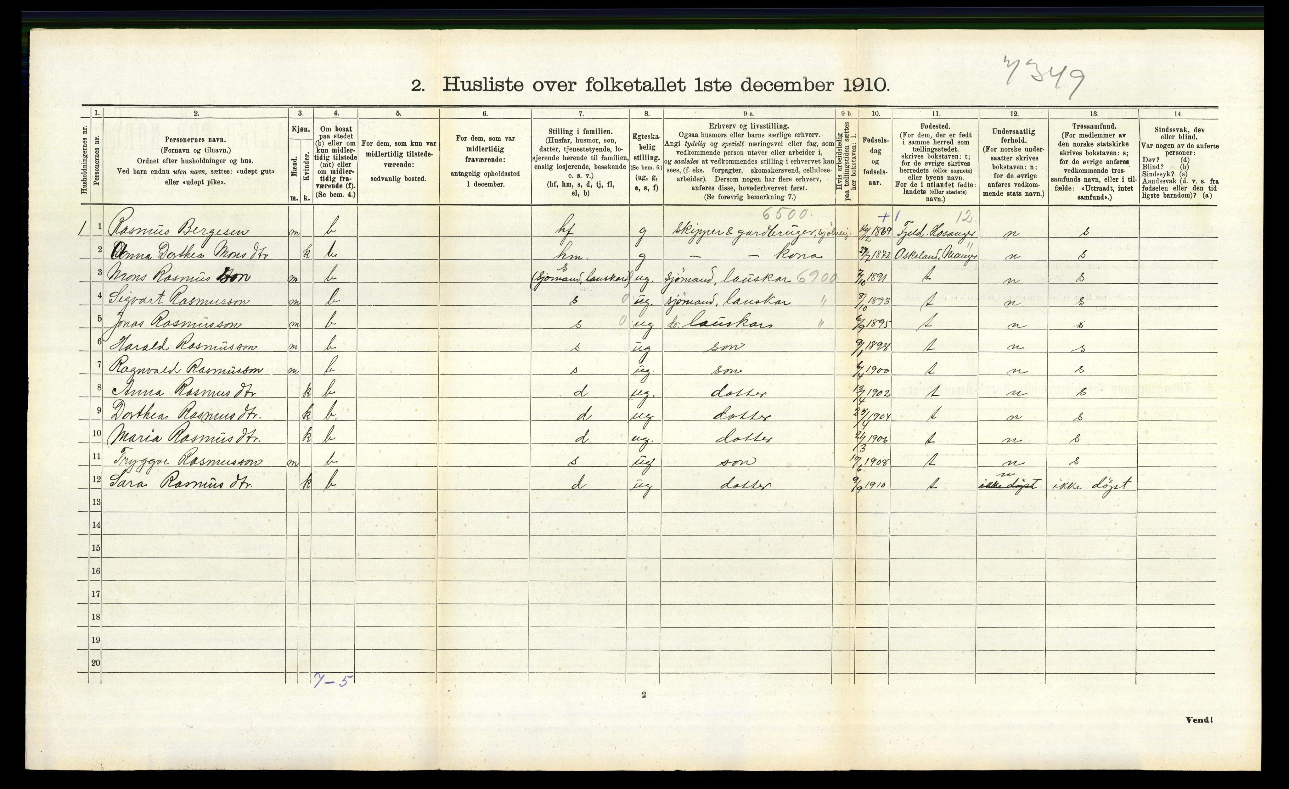 RA, 1910 census for Lindås, 1910, p. 1335