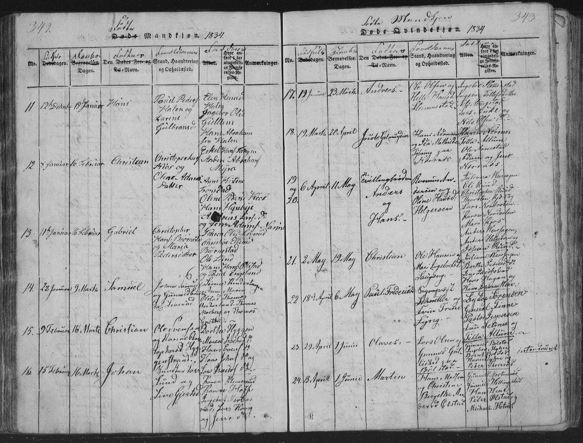 Røyken kirkebøker, AV/SAKO-A-241/G/Ga/L0003: Parish register (copy) no. 3, 1814-1856, p. 342-343