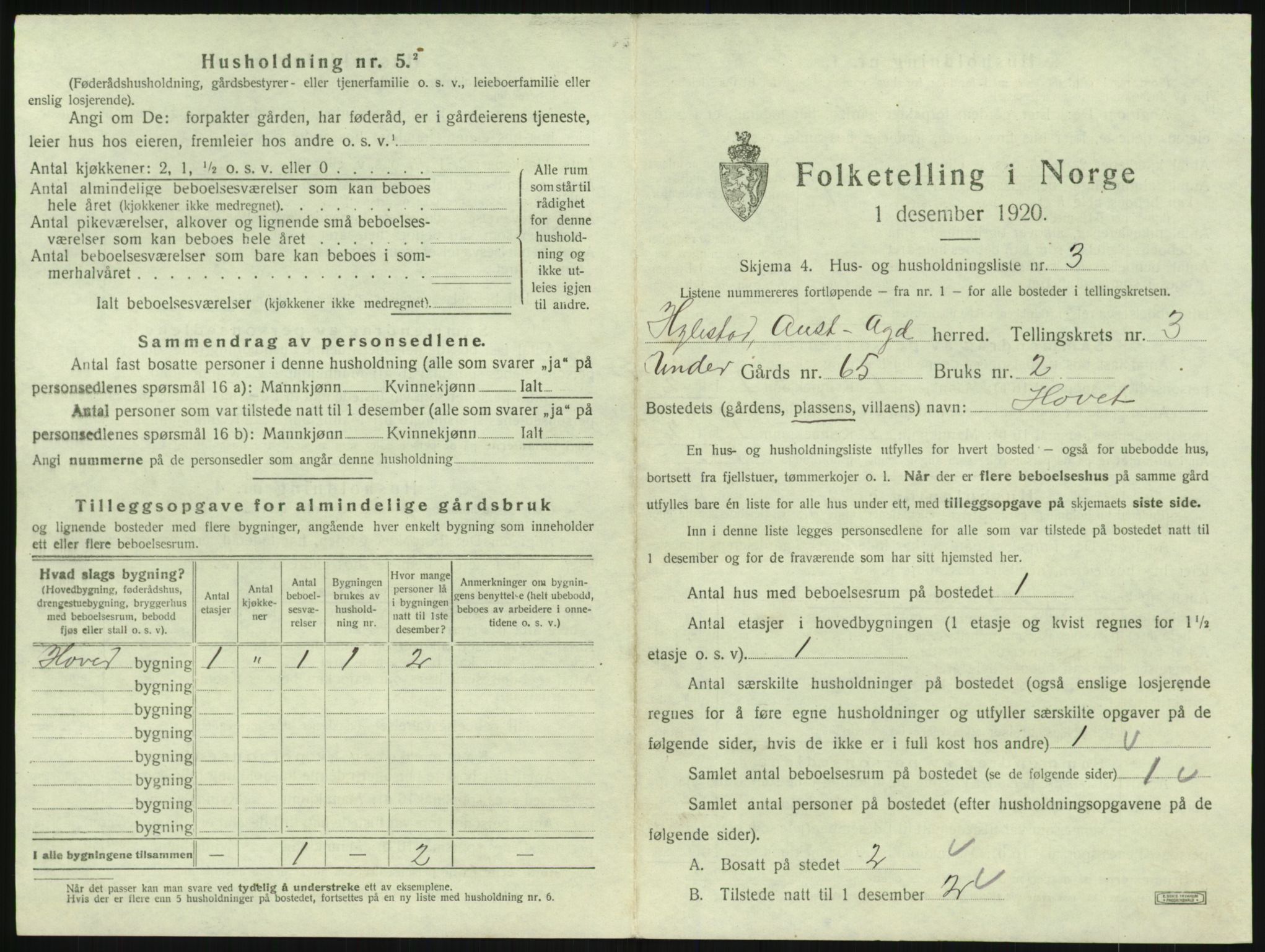 SAK, 1920 census for Hylestad, 1920, p. 130