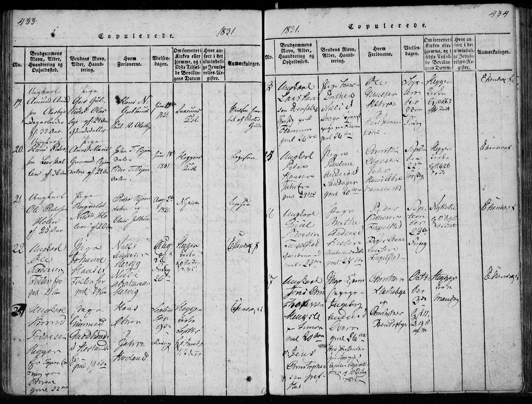 Modum kirkebøker, AV/SAKO-A-234/F/Fa/L0005: Parish register (official) no. 5, 1824-1841, p. 433-434