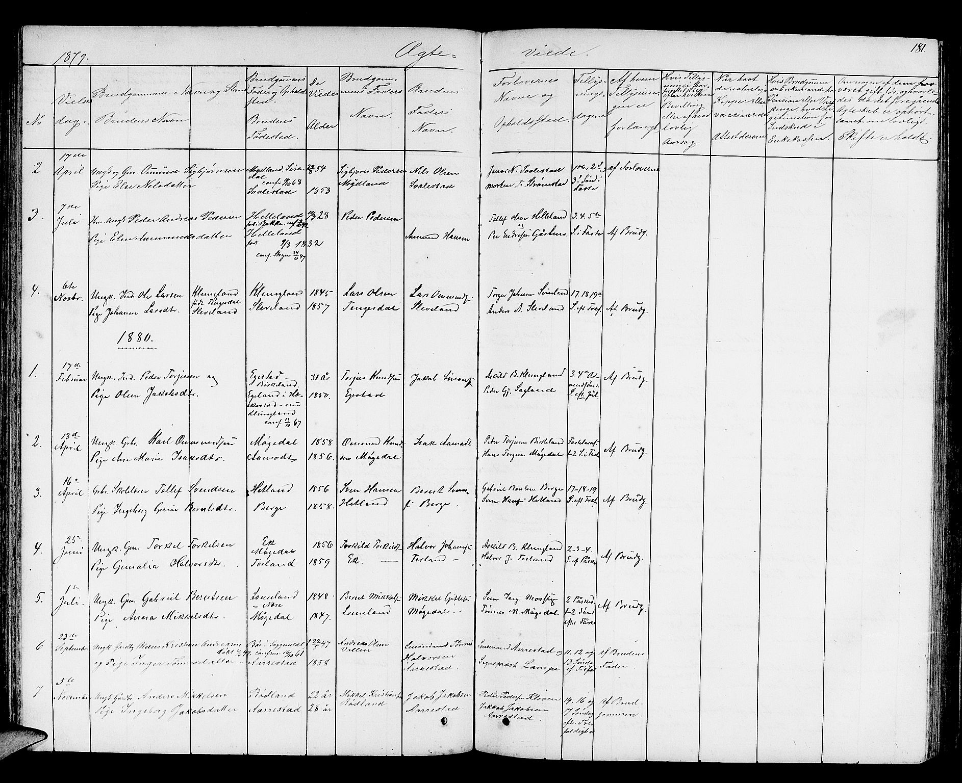 Helleland sokneprestkontor, AV/SAST-A-101810: Parish register (copy) no. B 2, 1848-1886, p. 181