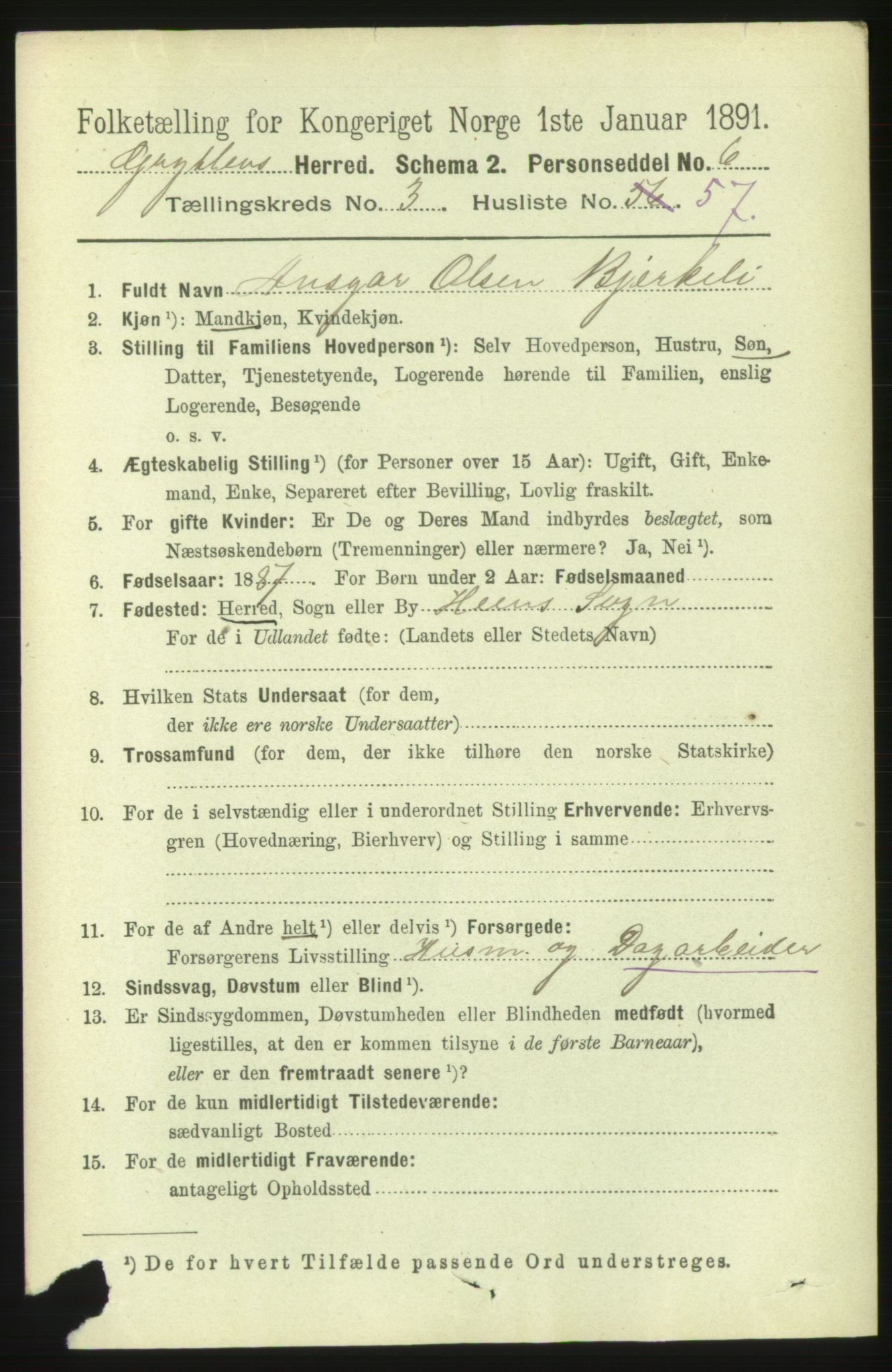 RA, 1891 census for 1539 Grytten, 1891, p. 1277