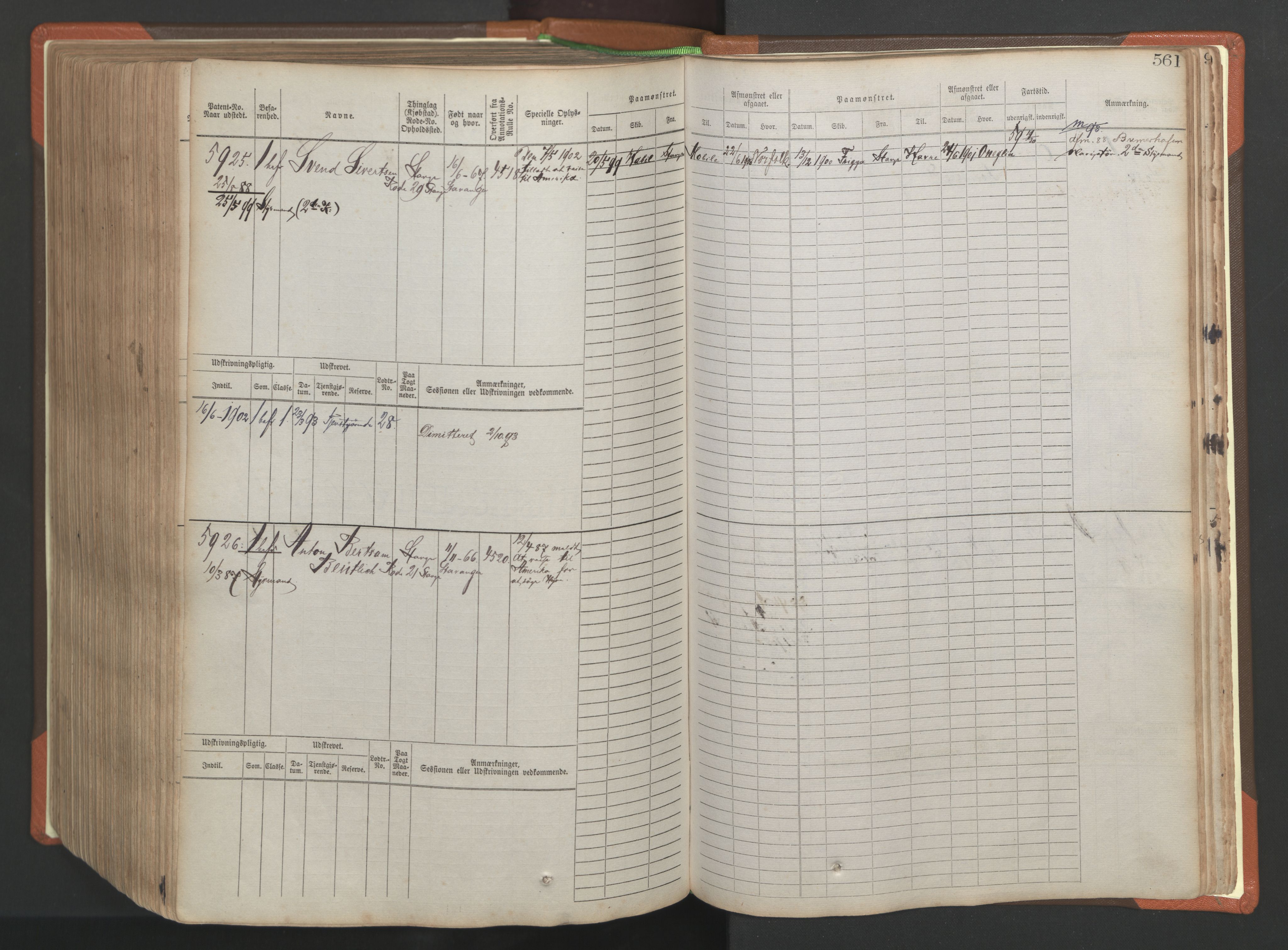 Stavanger sjømannskontor, AV/SAST-A-102006/F/Fb/Fbb/L0009: Sjøfartshovedrulle, patentnr. 4805-6006, 1879-1887, p. 567