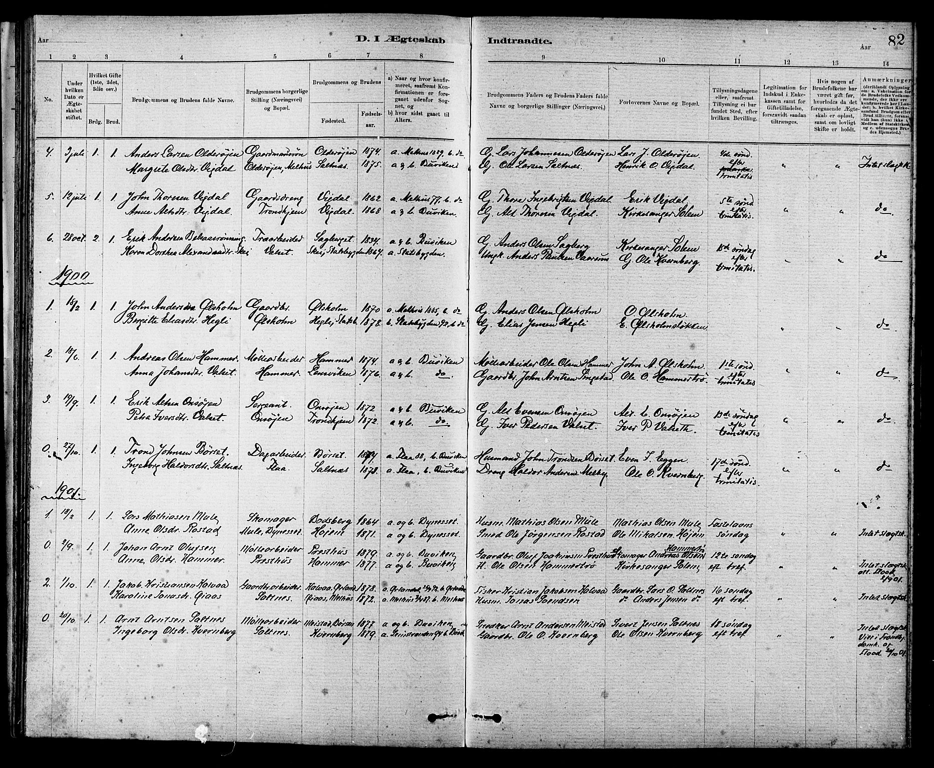Ministerialprotokoller, klokkerbøker og fødselsregistre - Sør-Trøndelag, SAT/A-1456/666/L0790: Parish register (copy) no. 666C03, 1885-1908, p. 82