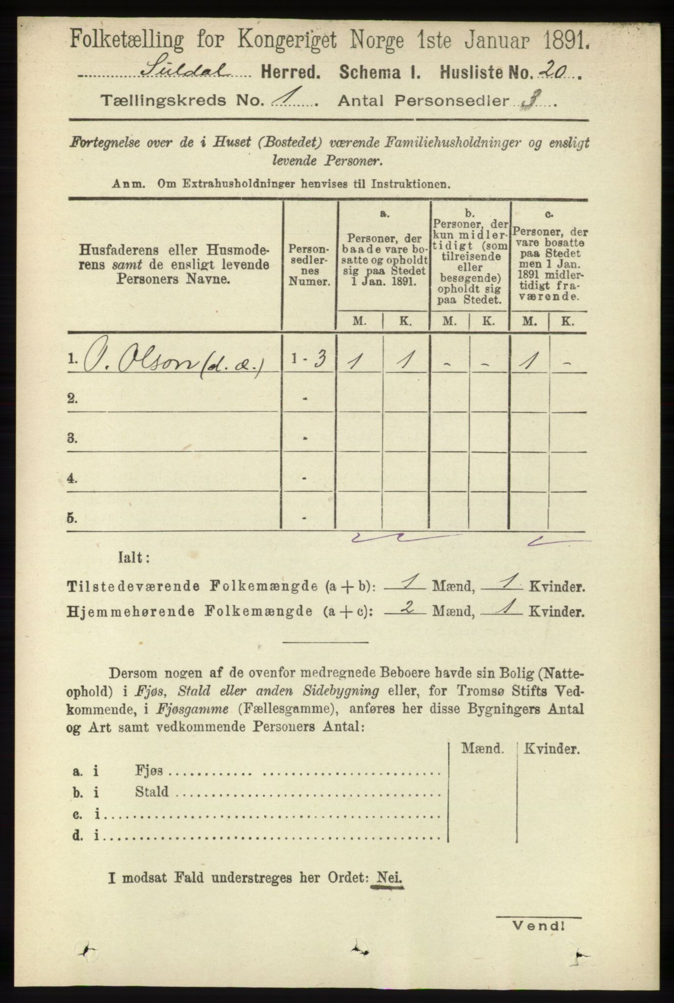 RA, 1891 census for 1134 Suldal, 1891, p. 44