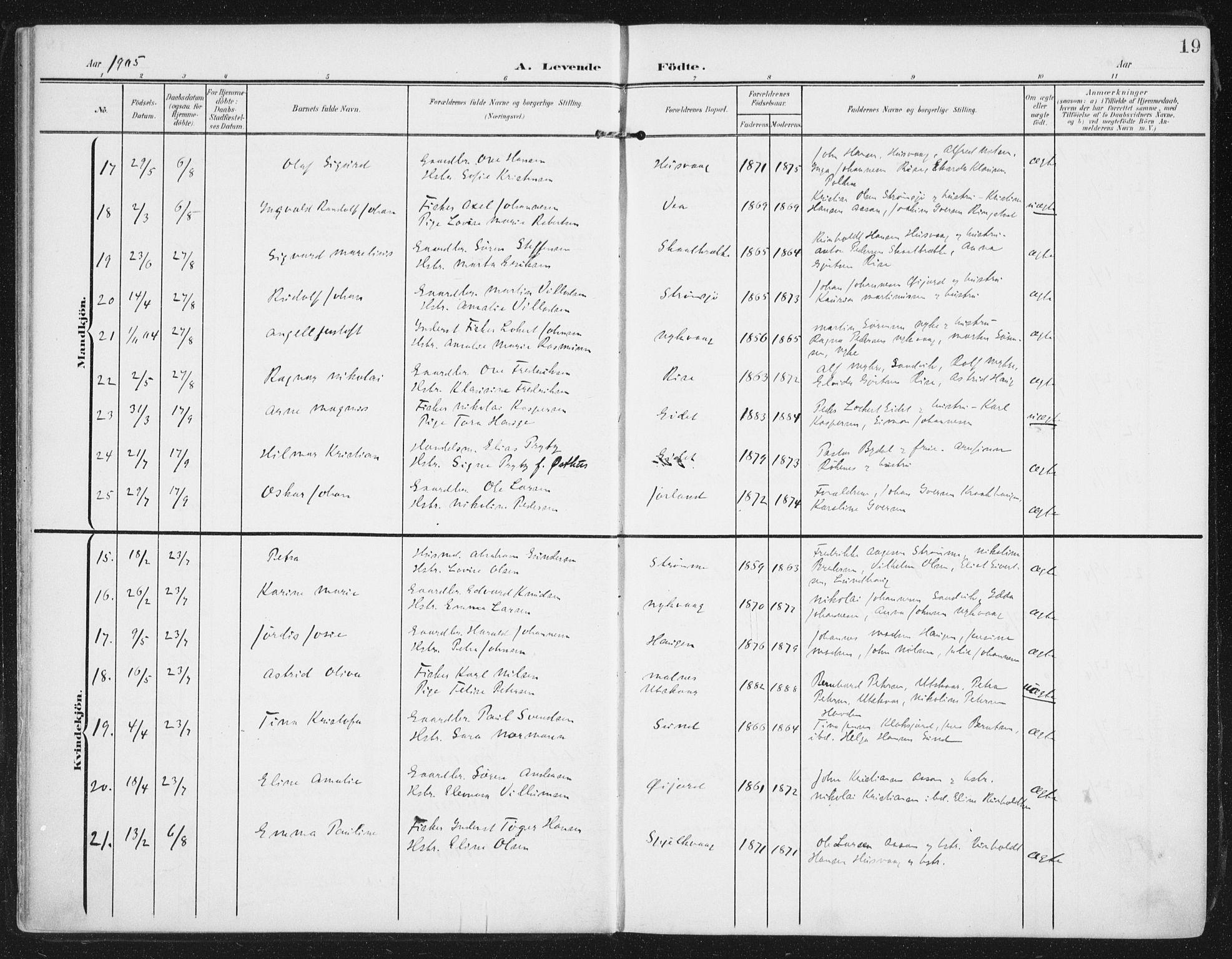 Ministerialprotokoller, klokkerbøker og fødselsregistre - Nordland, SAT/A-1459/892/L1321: Parish register (official) no. 892A02, 1902-1918, p. 19