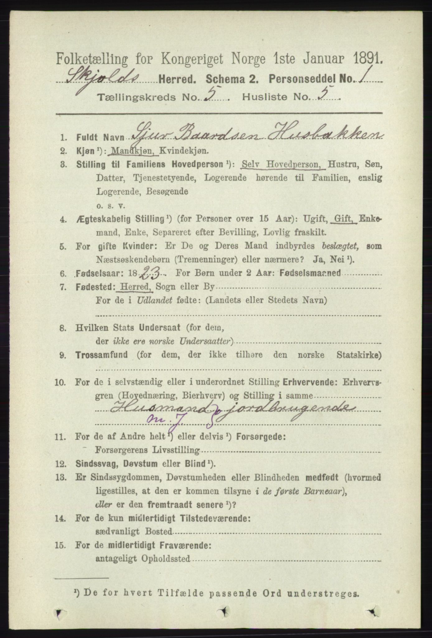 RA, 1891 census for 1154 Skjold, 1891, p. 785