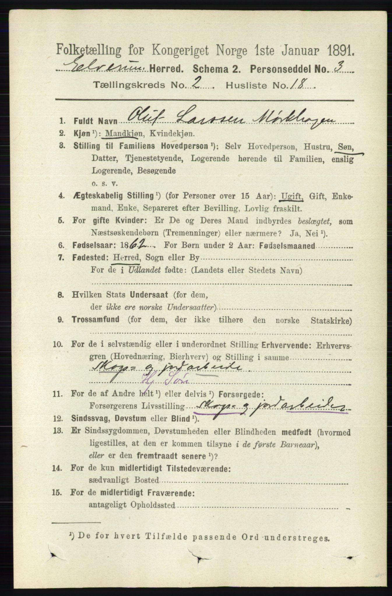 RA, 1891 census for 0427 Elverum, 1891, p. 1337