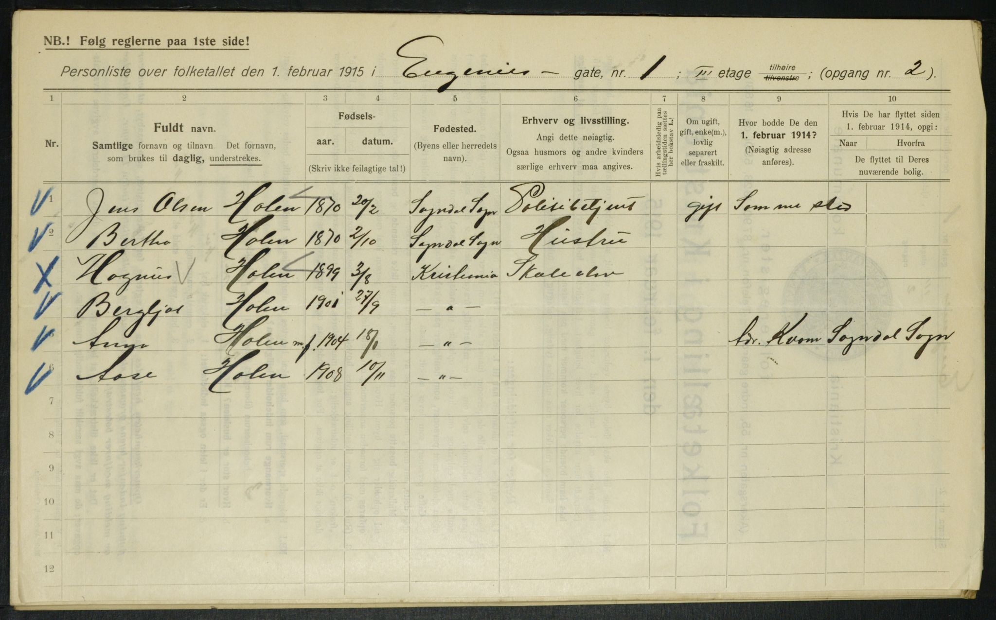 OBA, Municipal Census 1915 for Kristiania, 1915, p. 22191