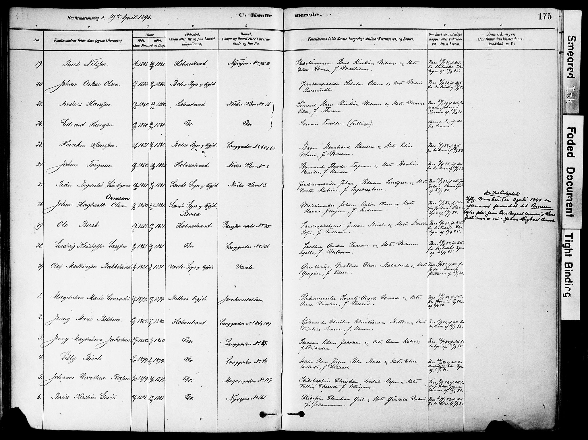 Holmestrand kirkebøker, AV/SAKO-A-346/F/Fa/L0004: Parish register (official) no. 4, 1880-1901, p. 175