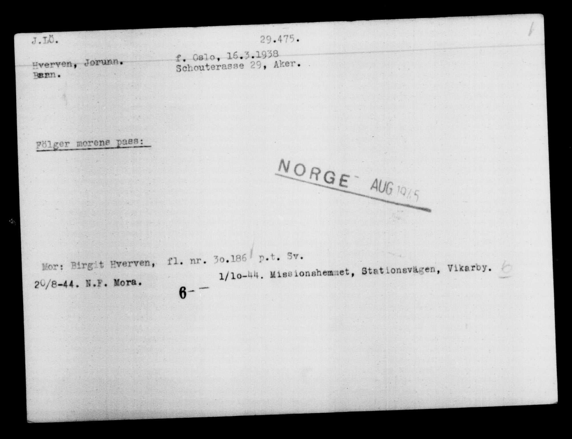 Den Kgl. Norske Legasjons Flyktningskontor, RA/S-6753/V/Va/L0012: Kjesäterkartoteket.  Flyktningenr. 28300-31566, 1940-1945, p. 1289