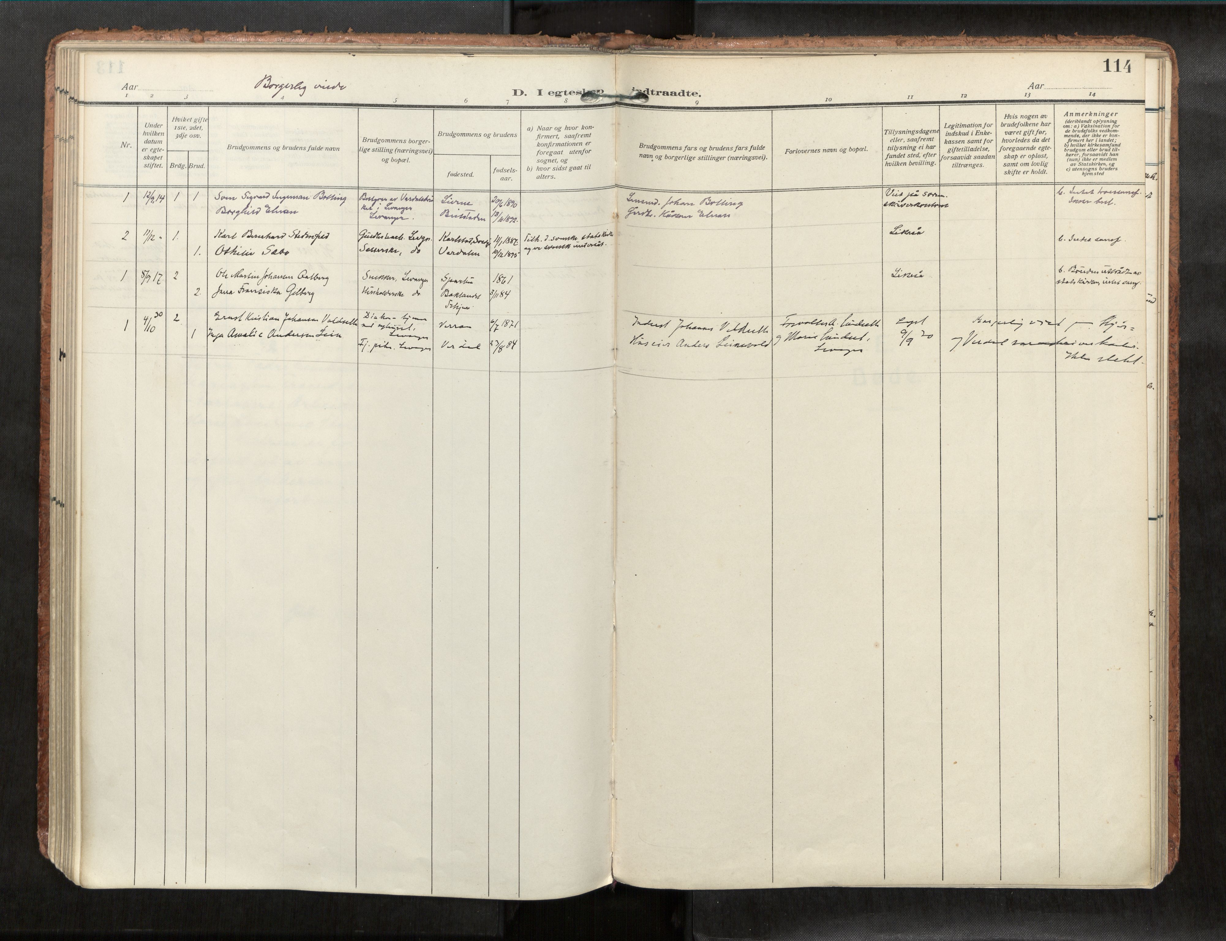 Levanger sokneprestkontor, SAT/A-1301/2/H/Haa/L0001: Parish register (official) no. 1, 1912-1932, p. 114
