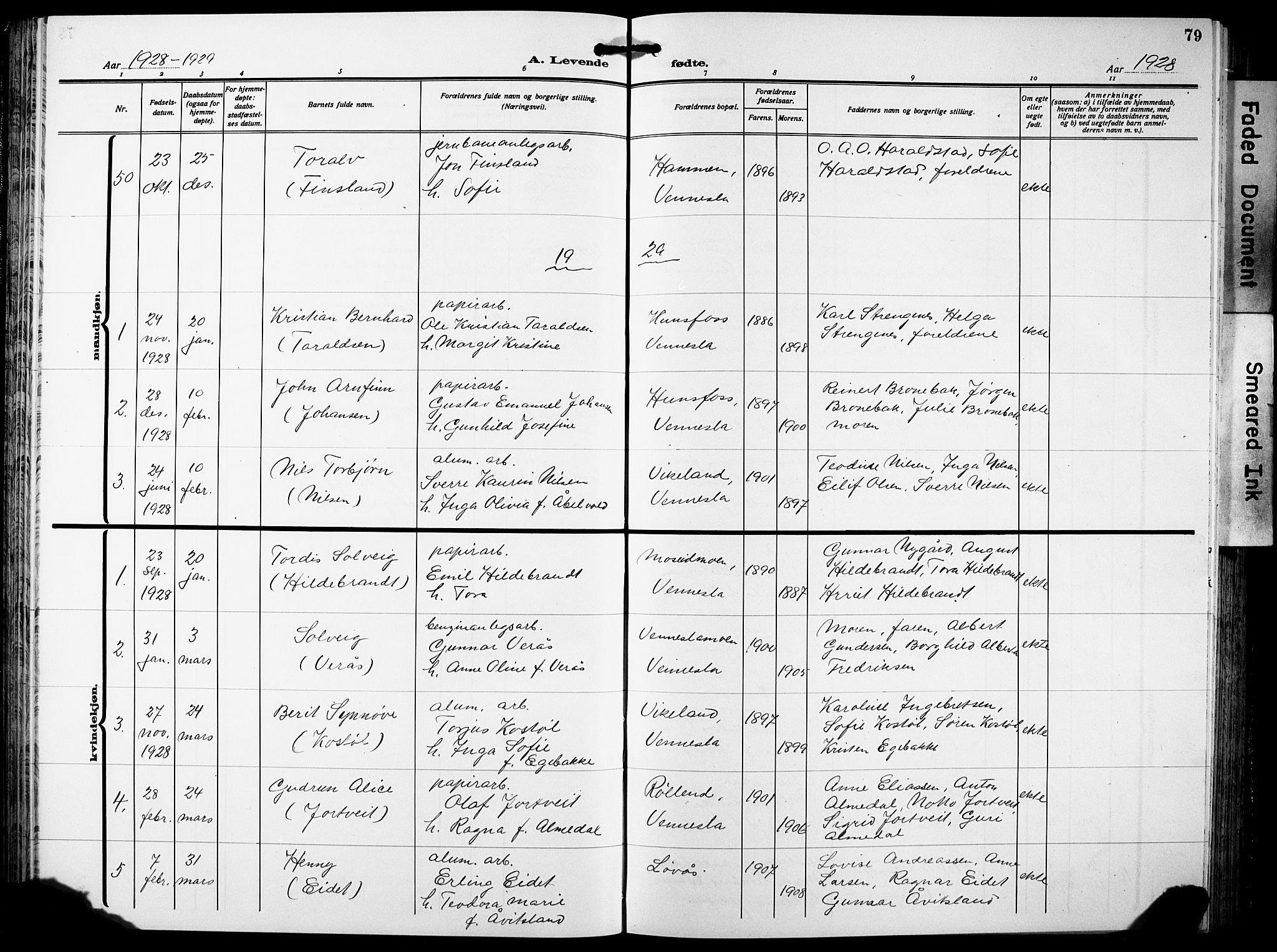 Vennesla sokneprestkontor, AV/SAK-1111-0045/Fb/Fbb/L0007: Parish register (copy) no. B 7, 1922-1933, p. 79