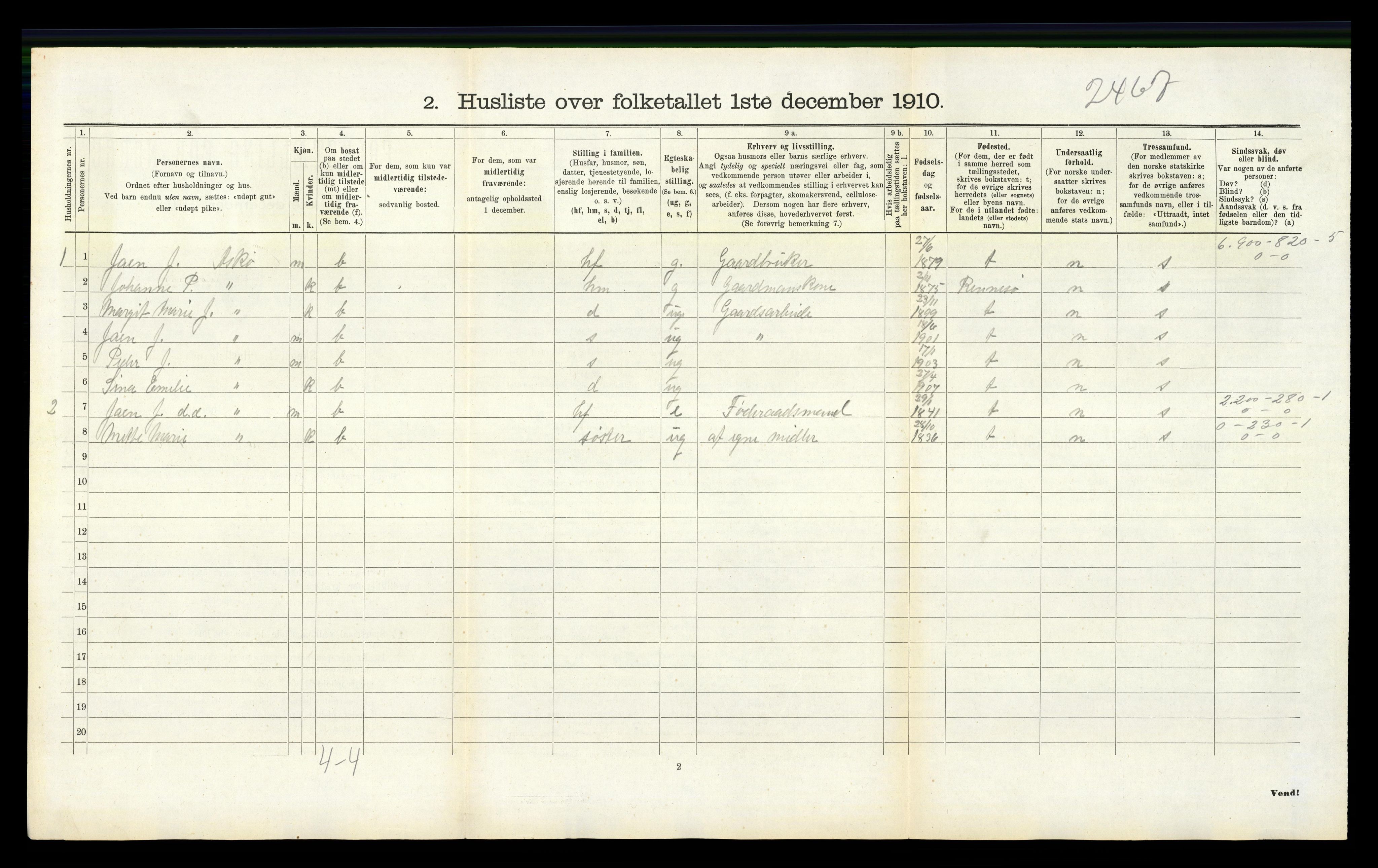 RA, 1910 census for Mosterøy, 1910, p. 126