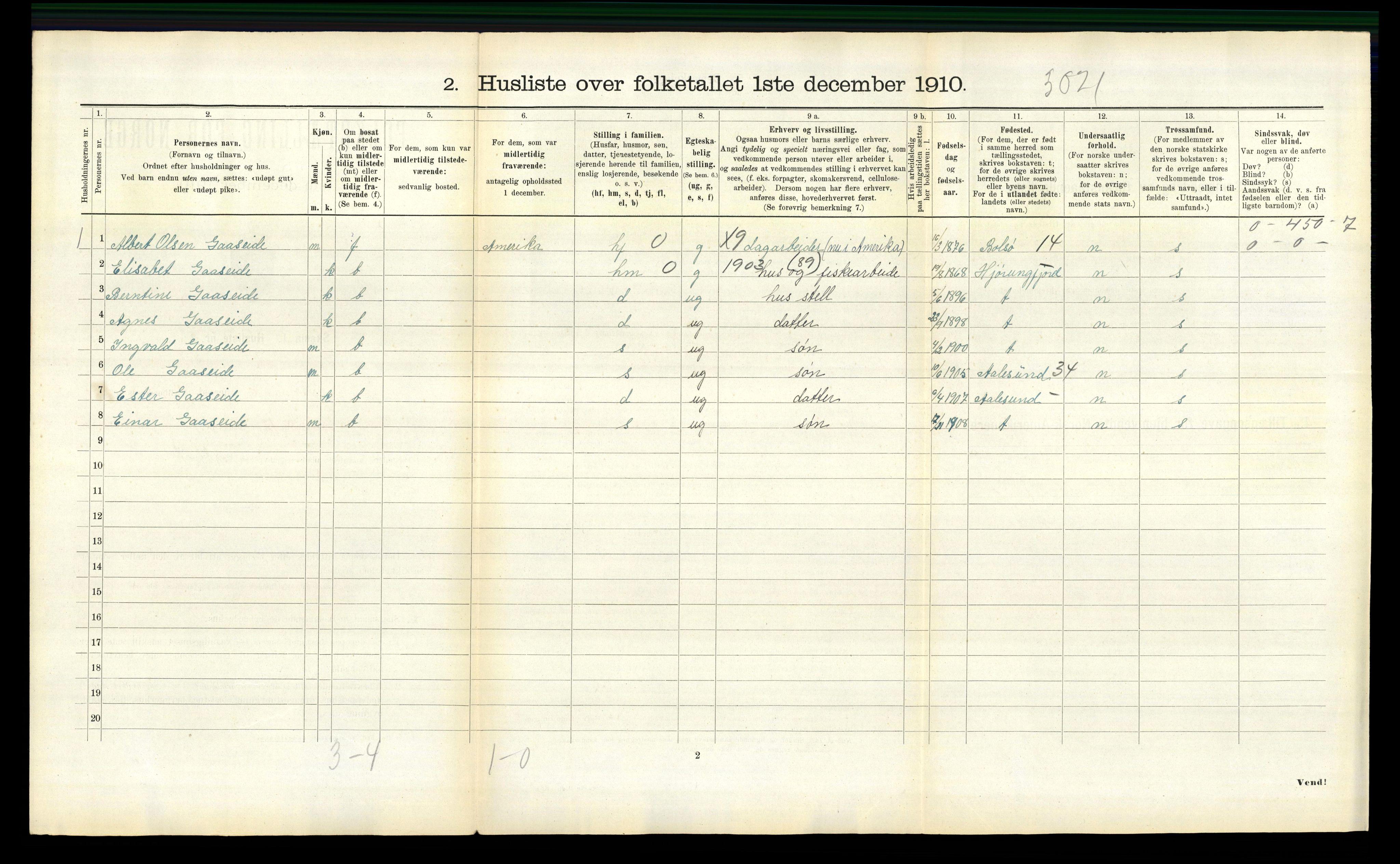 RA, 1910 census for Borgund, 1910, p. 1500