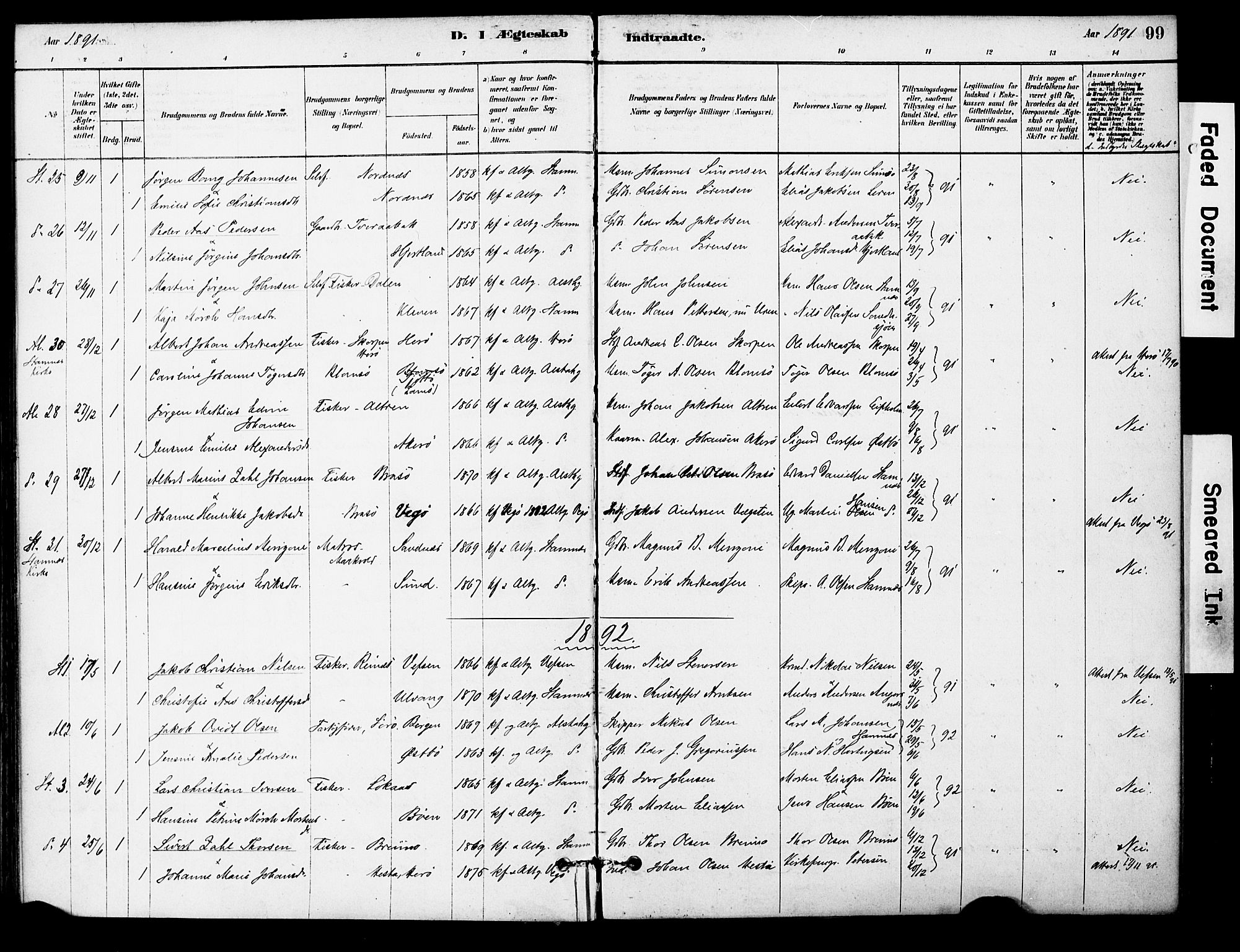 Ministerialprotokoller, klokkerbøker og fødselsregistre - Nordland, AV/SAT-A-1459/830/L0450: Parish register (official) no. 830A14, 1879-1896, p. 99