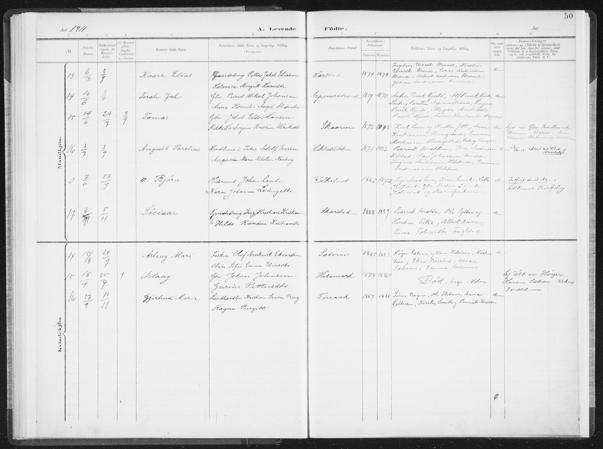 Ministerialprotokoller, klokkerbøker og fødselsregistre - Nordland, AV/SAT-A-1459/810/L0153: Parish register (official) no. 810A12, 1899-1914, p. 50