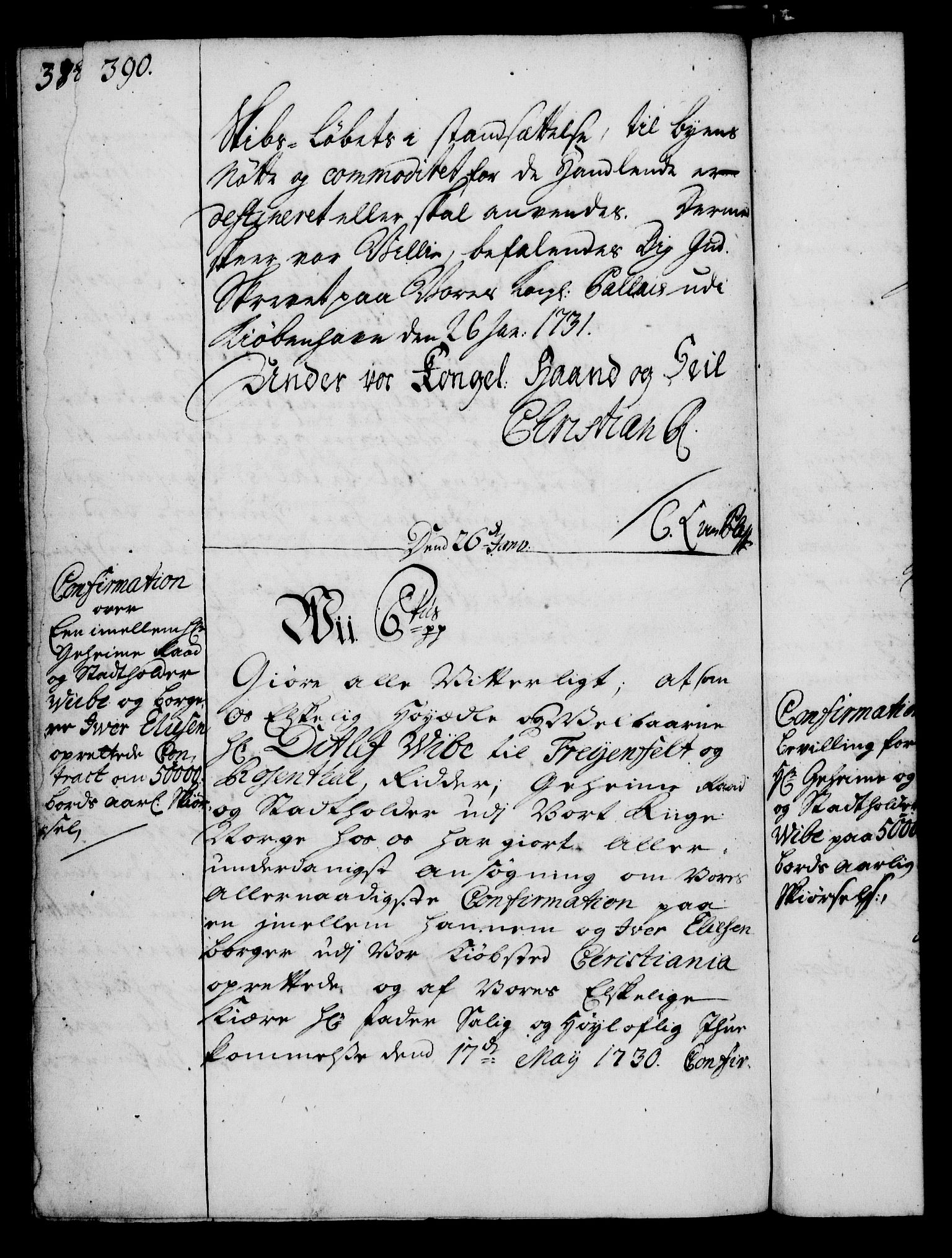 Rentekammeret, Kammerkanselliet, RA/EA-3111/G/Gg/Gga/L0003: Norsk ekspedisjonsprotokoll med register (merket RK 53.3), 1727-1734, p. 390