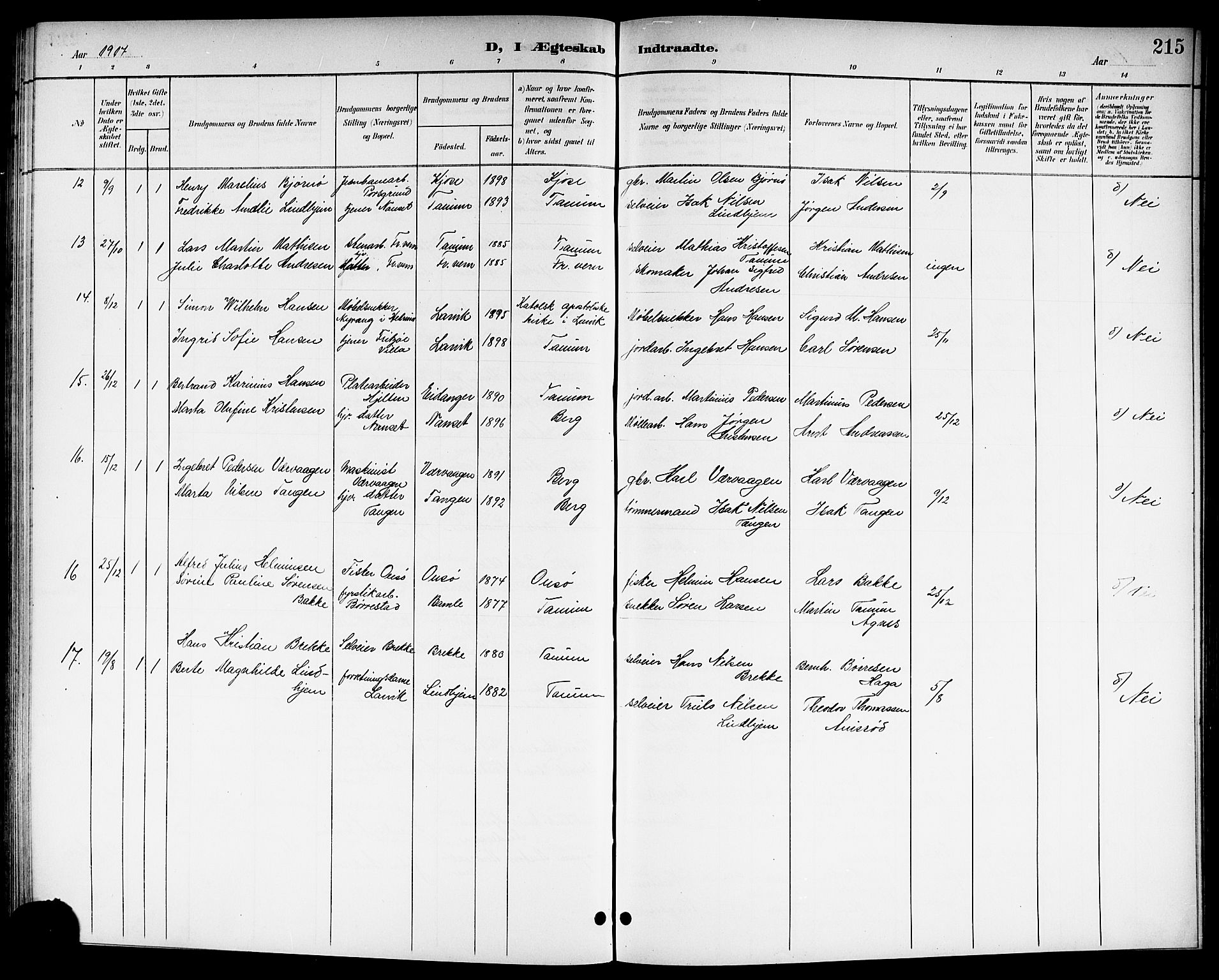 Brunlanes kirkebøker, AV/SAKO-A-342/G/Ga/L0004: Parish register (copy) no. I 4, 1898-1921, p. 215
