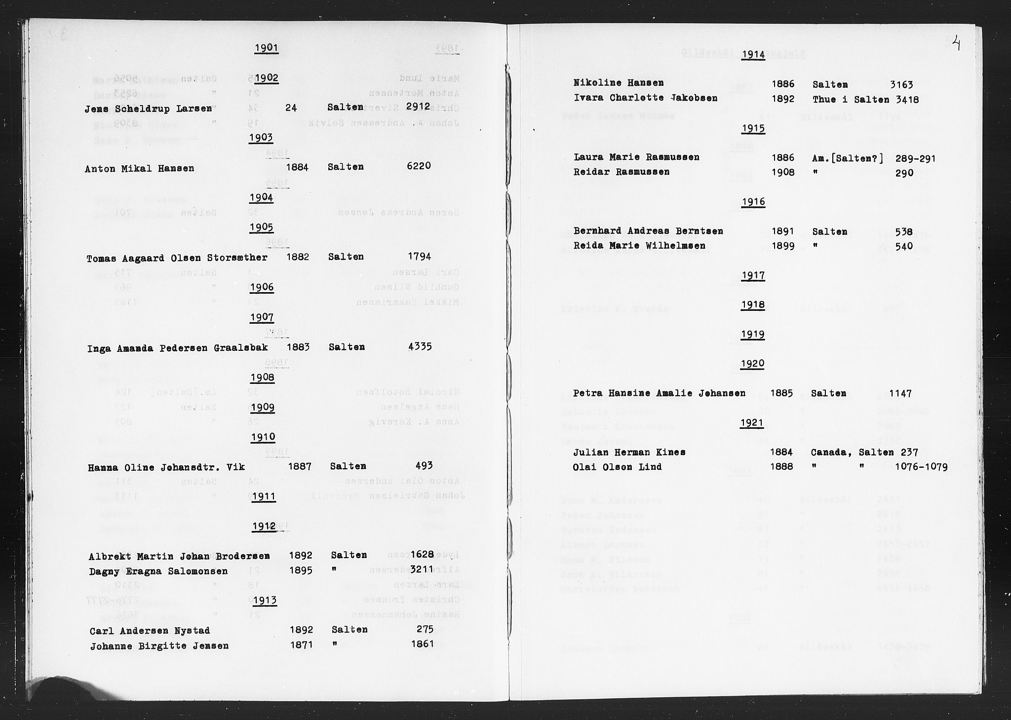 Trondheim politikammer, AV/SAT-A-1887/1/32/L0019/0024: Statsarkivet i Trondheims registre til emigrantprotokollene / Topografisk register over emigranter fra Salten, Lofoten og Vesterålen, 1867-1925