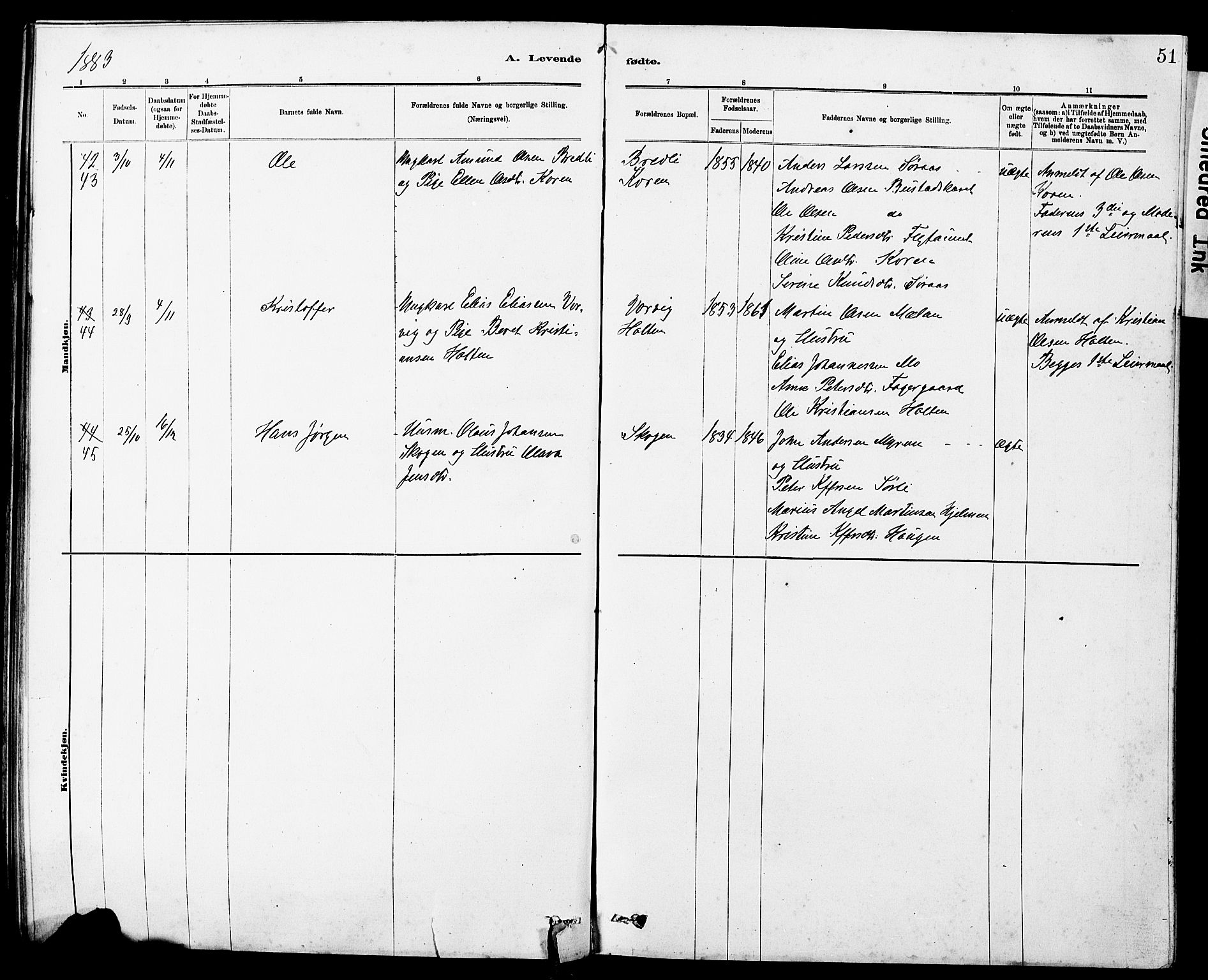 Ministerialprotokoller, klokkerbøker og fødselsregistre - Sør-Trøndelag, AV/SAT-A-1456/647/L0636: Parish register (copy) no. 647C01, 1881-1884, p. 51