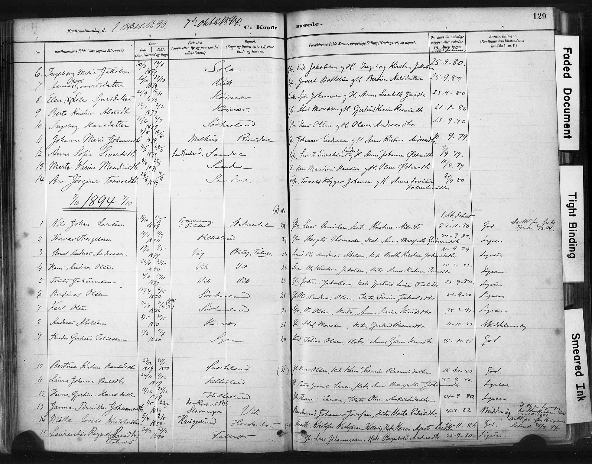 Skudenes sokneprestkontor, SAST/A -101849/H/Ha/Haa/L0009: Parish register (official) no. A 6, 1882-1912, p. 129