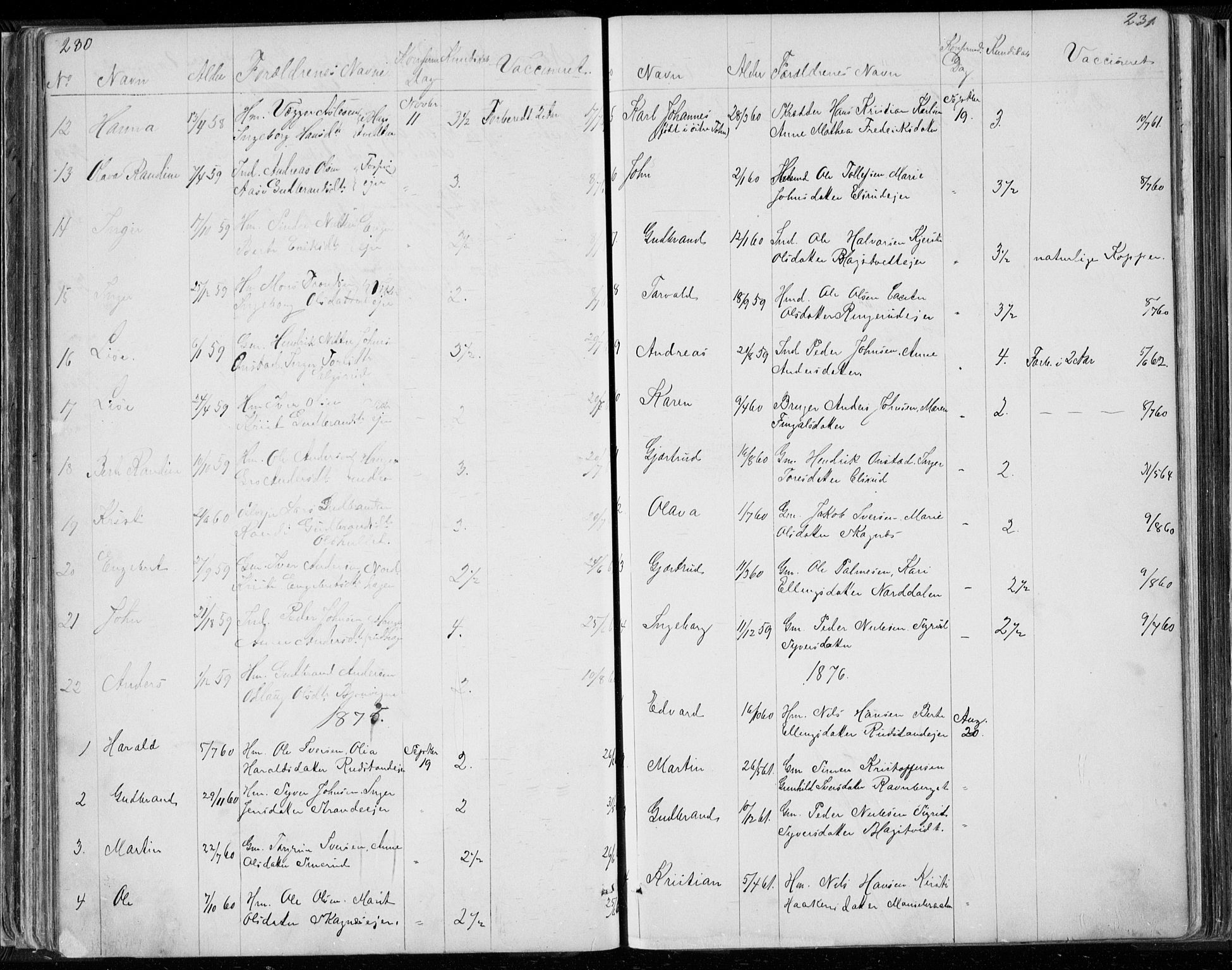 Ådal kirkebøker, AV/SAKO-A-248/G/Ga/L0003: Parish register (copy) no. I 3, 1862-1891, p. 230-231