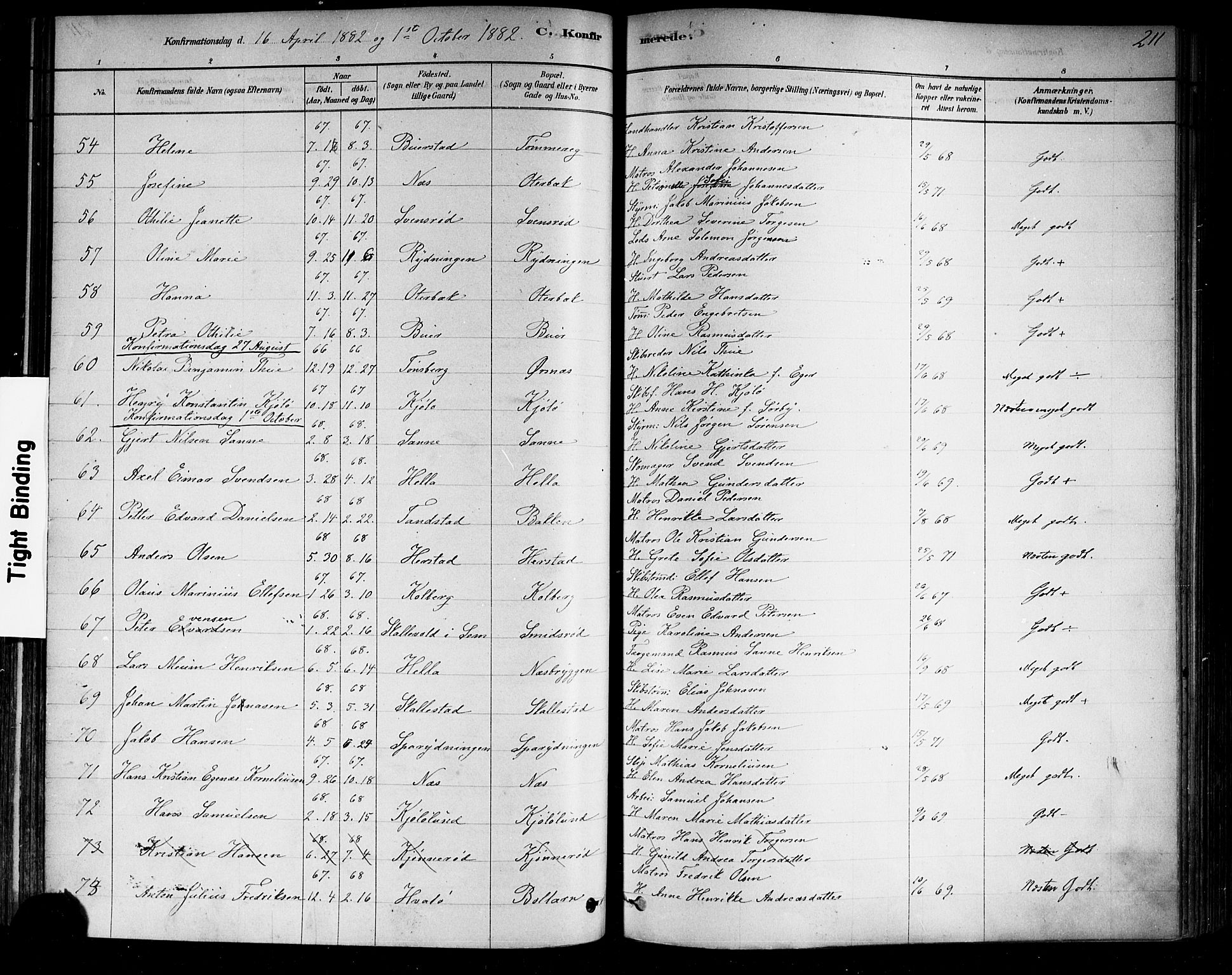 Nøtterøy kirkebøker, SAKO/A-354/F/Fa/L0008: Parish register (official) no. I 8, 1878-1893, p. 211